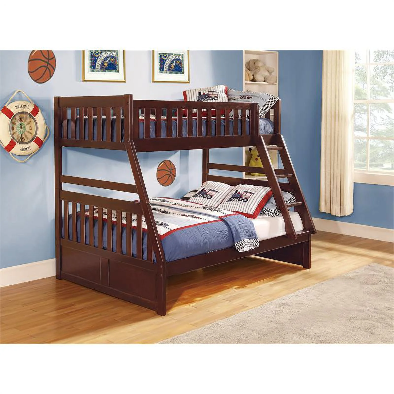 Lexicon Rowe Transitional Wood Twin over Full Bunk Bed in Dark Cherry