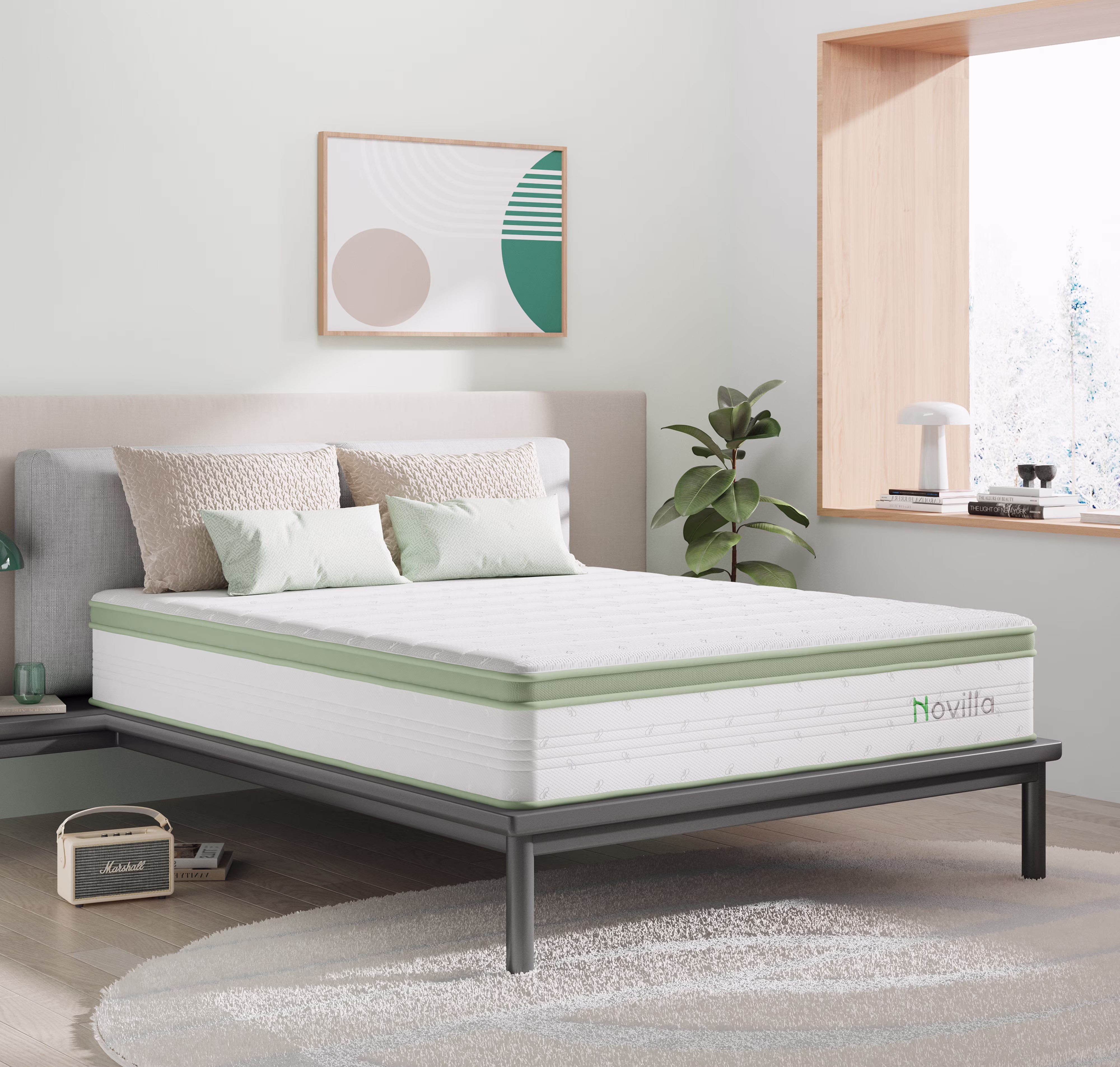 Novilla Snowfall 12 inch Bed in a Box Adult Pocket Spring Hybrid Mattress, King Size