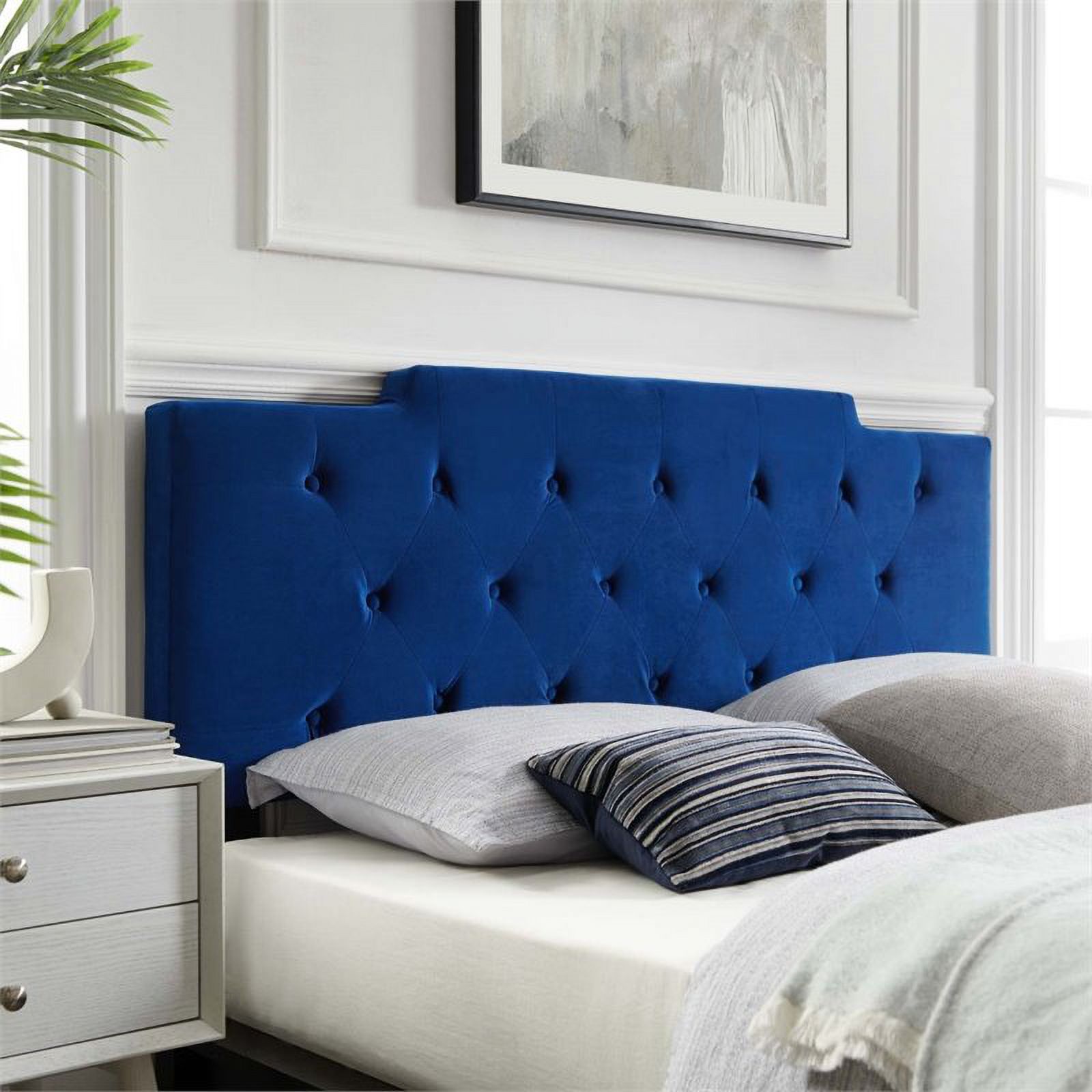 Pemberly Row Modern Velvet Tufted Twin Performance Headboard in Navy