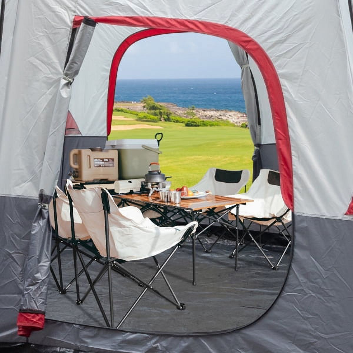 Fithood 430*430*210cm Polyester Cloth Fiberglass Poles Can Accommodate 14 People Camping Tent Red And White