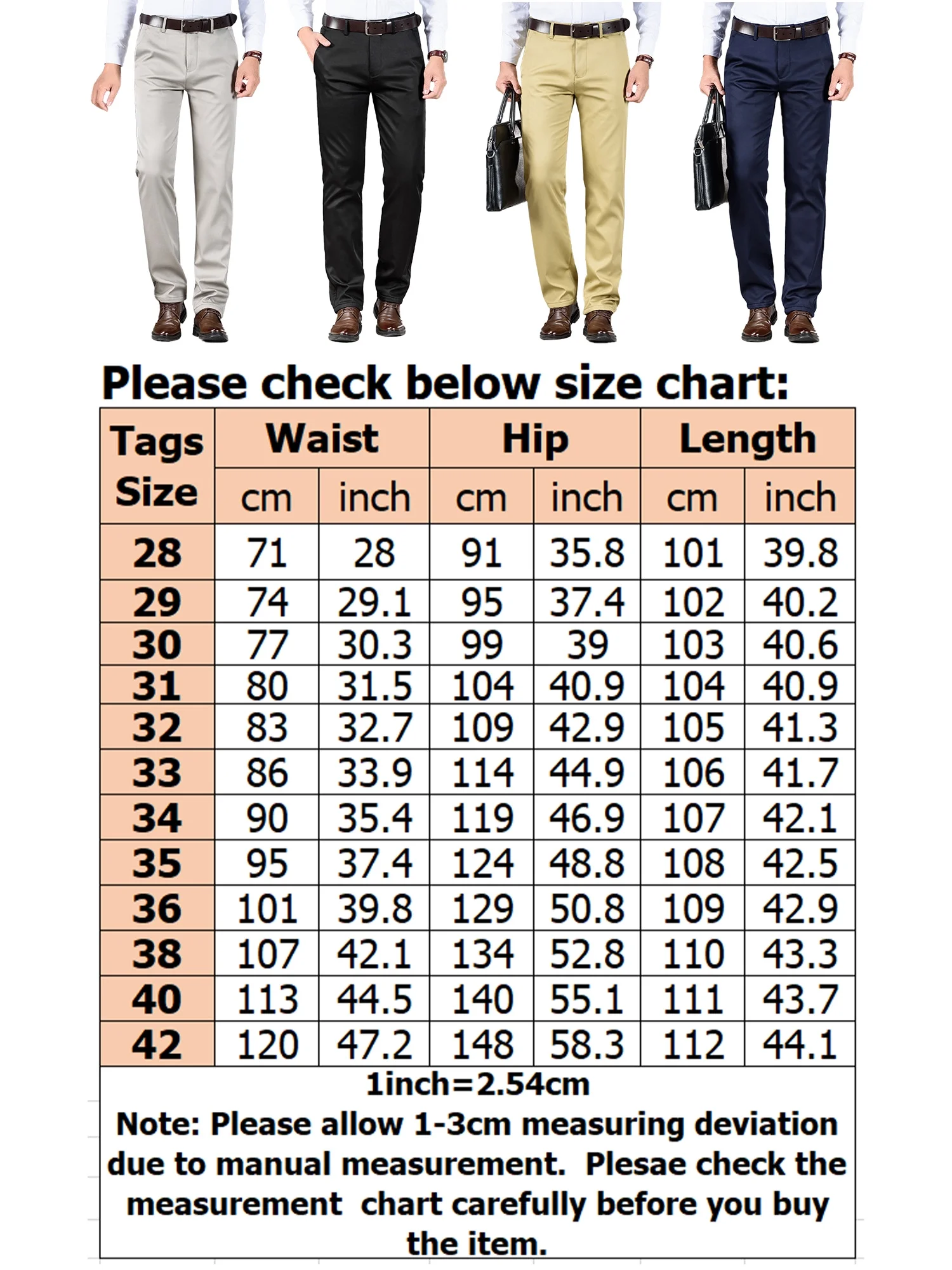 Winter Fleece Lined Regular Chino Pants for Men Stretch Insulated Work to Weekend Pleat-Front Pants