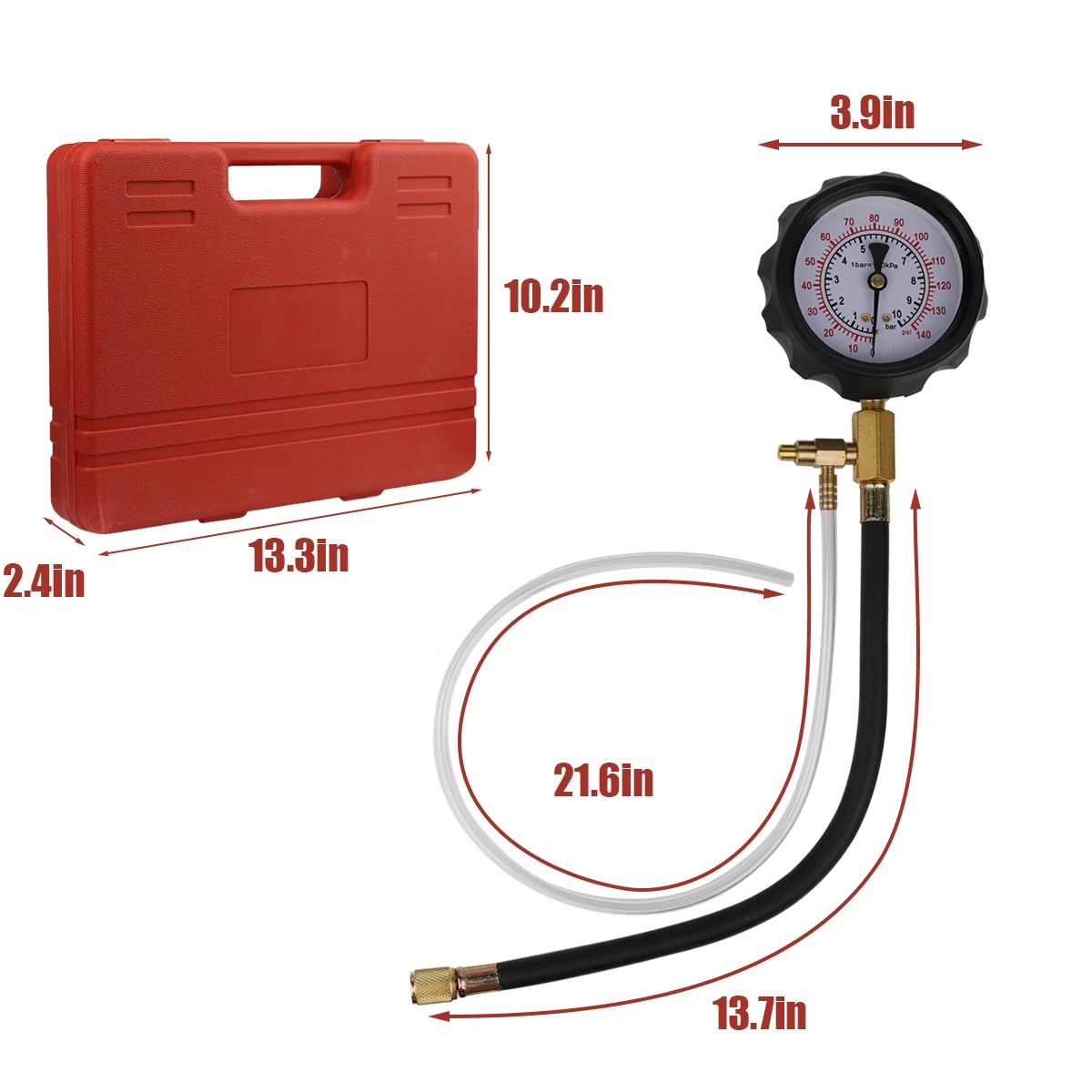 Supsupsiu 0-140PSI Fuel Injection Pump Pressure Tester Pressure Diagnostic Gauge Kit New