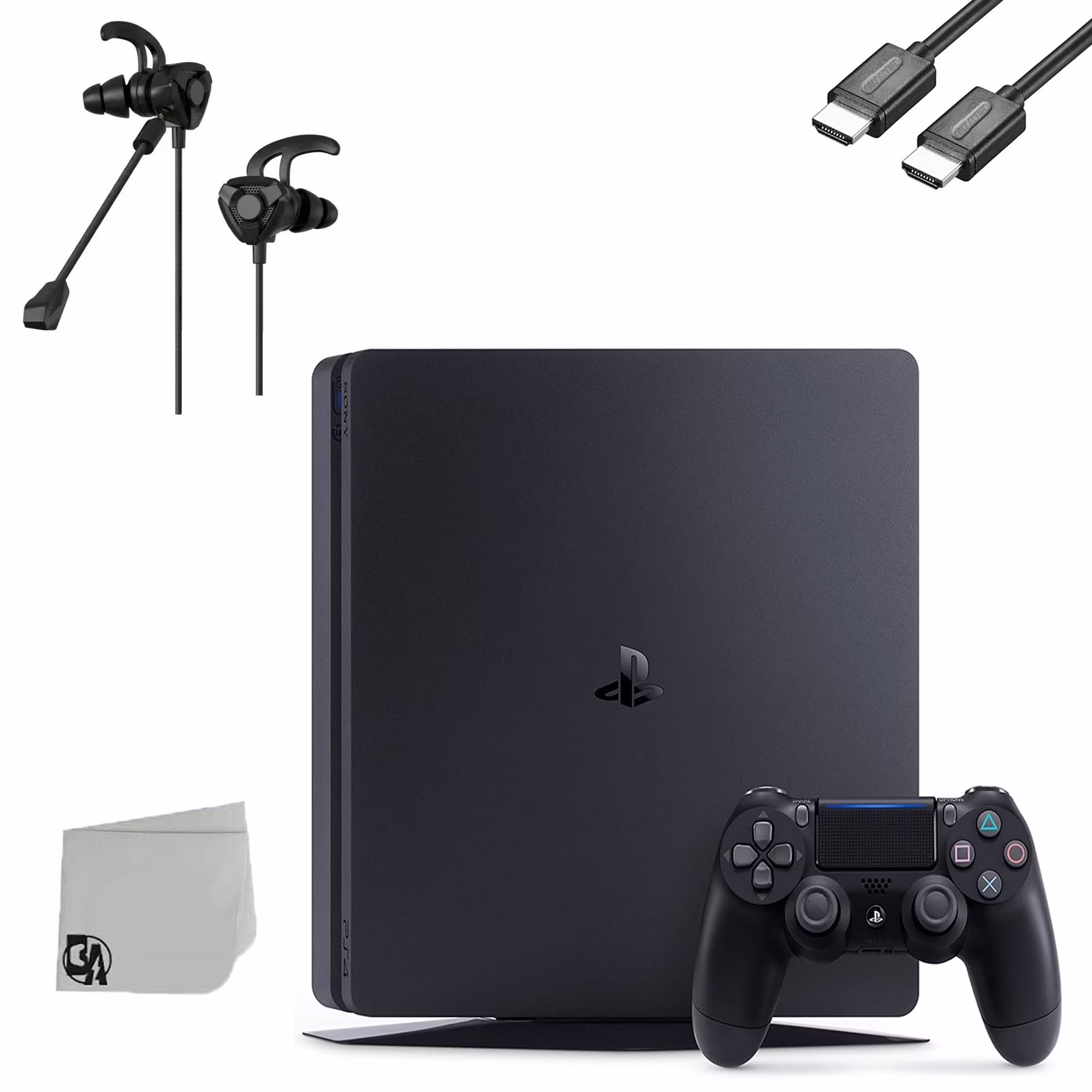 Sony PlayStation 4 Slim 500GB Black Gaming Console + G9 Earbuds With Microphone BOLT AXTION Bundle Used