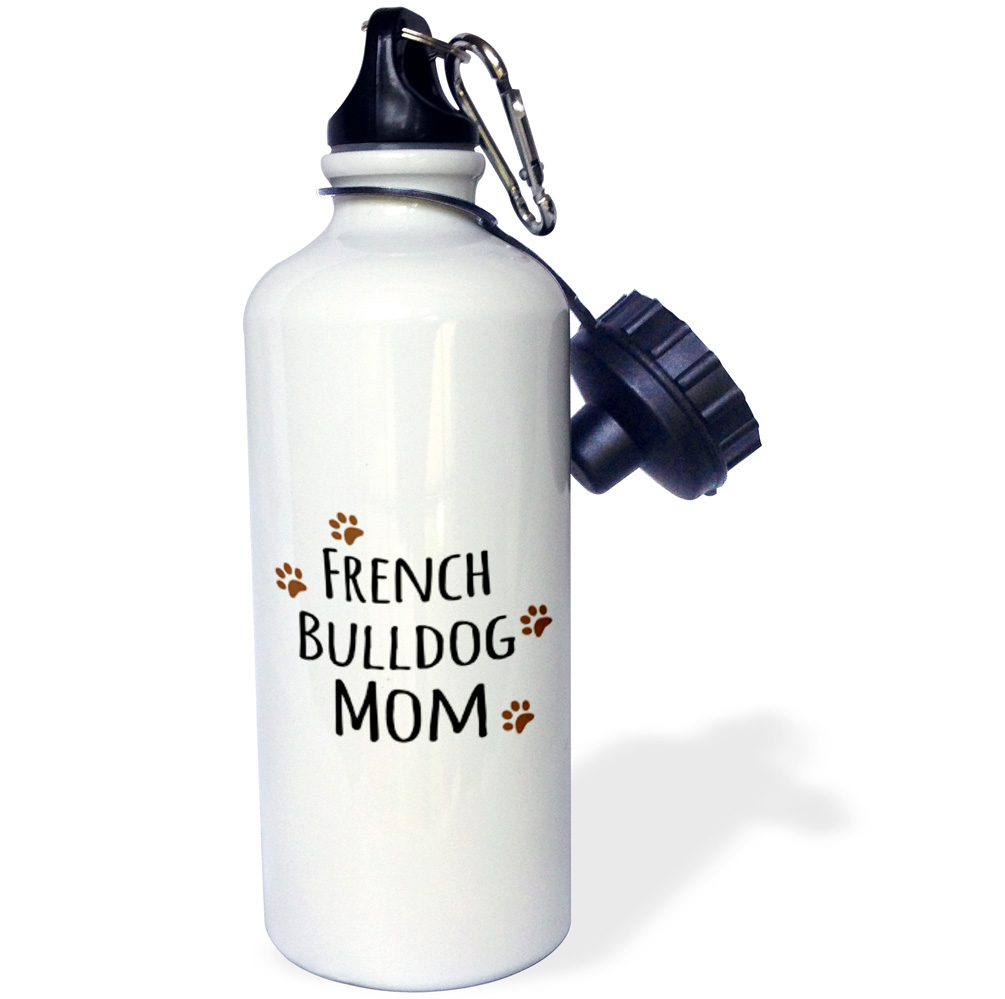 3dRose French Bulldog Dog Mom - Doggie by breed - brown muddy paw prints - doggy lover proud mama pet owner, Sports Water Bottle, 21oz