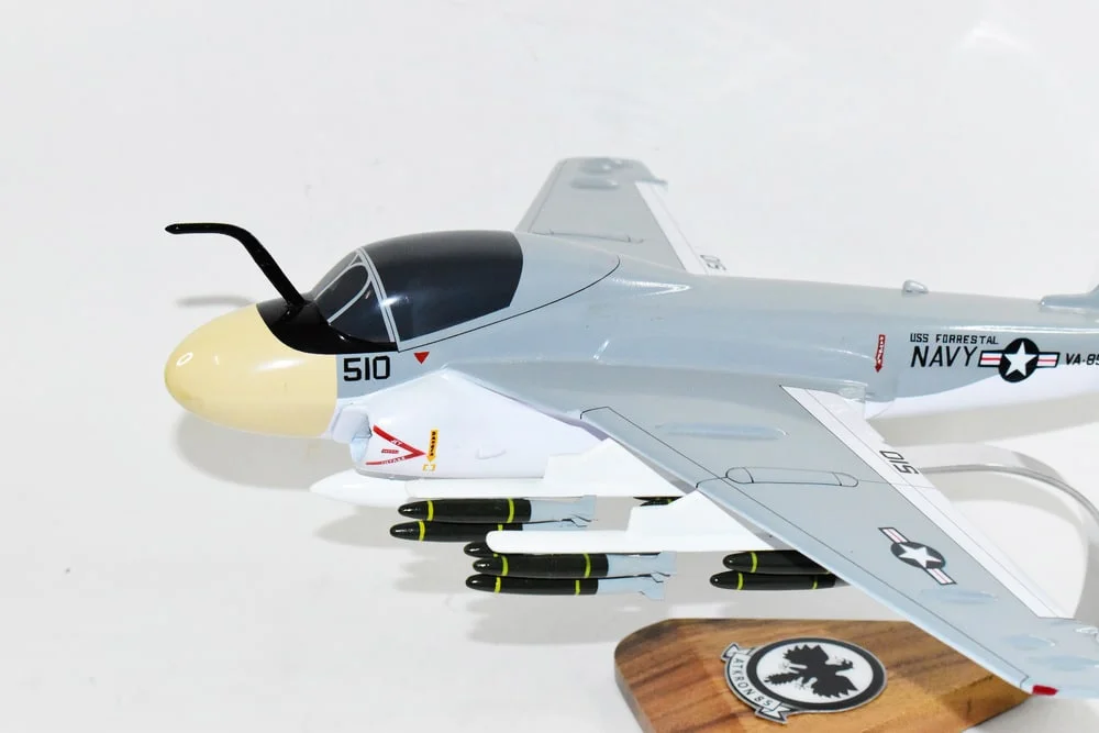 VA-85 Black Falcons A-6e (1981) Intruder Model, 1/36th Scale, Mahogany, Navy