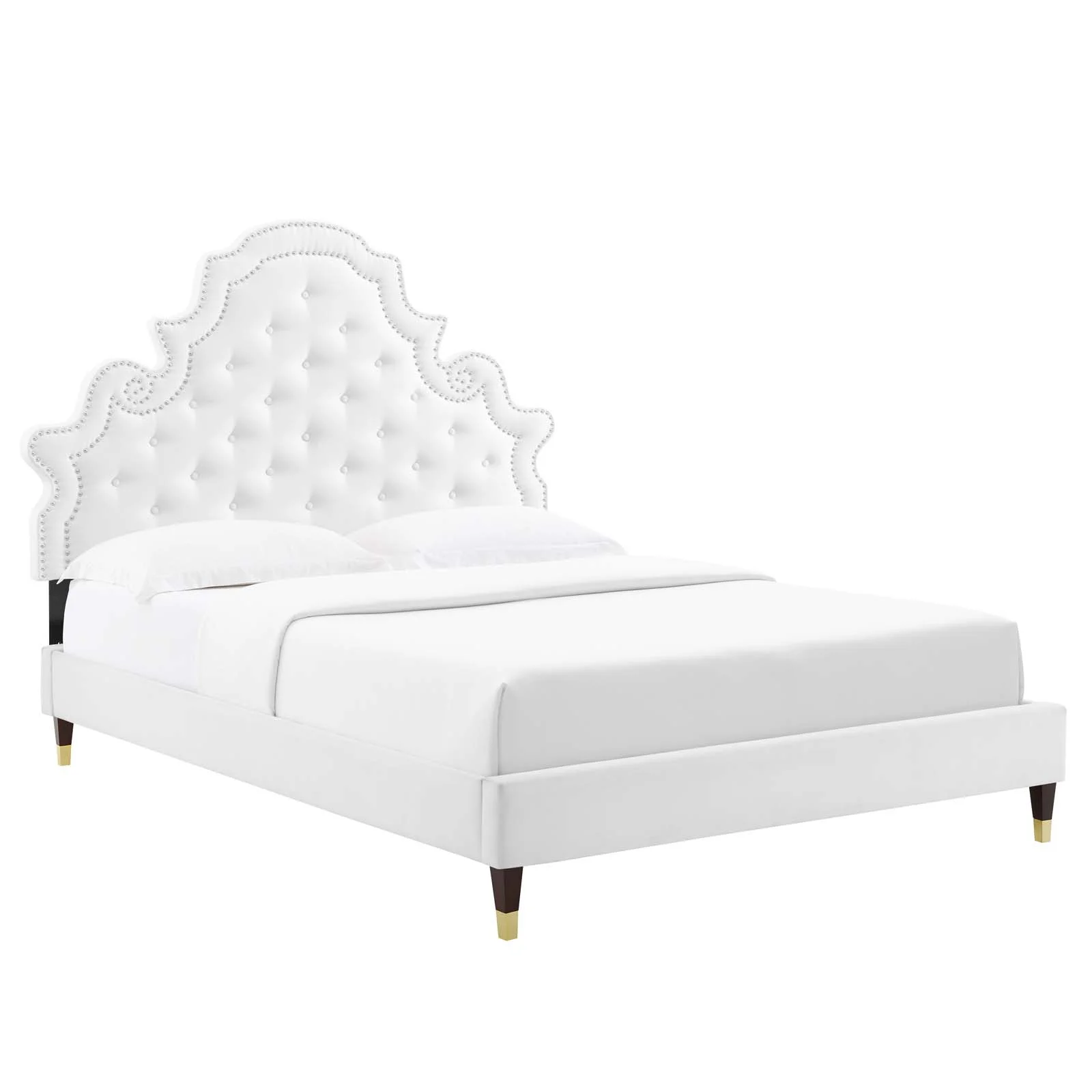 Modway Gwyneth Tufted Performance Velvet Queen Platform Bed in White