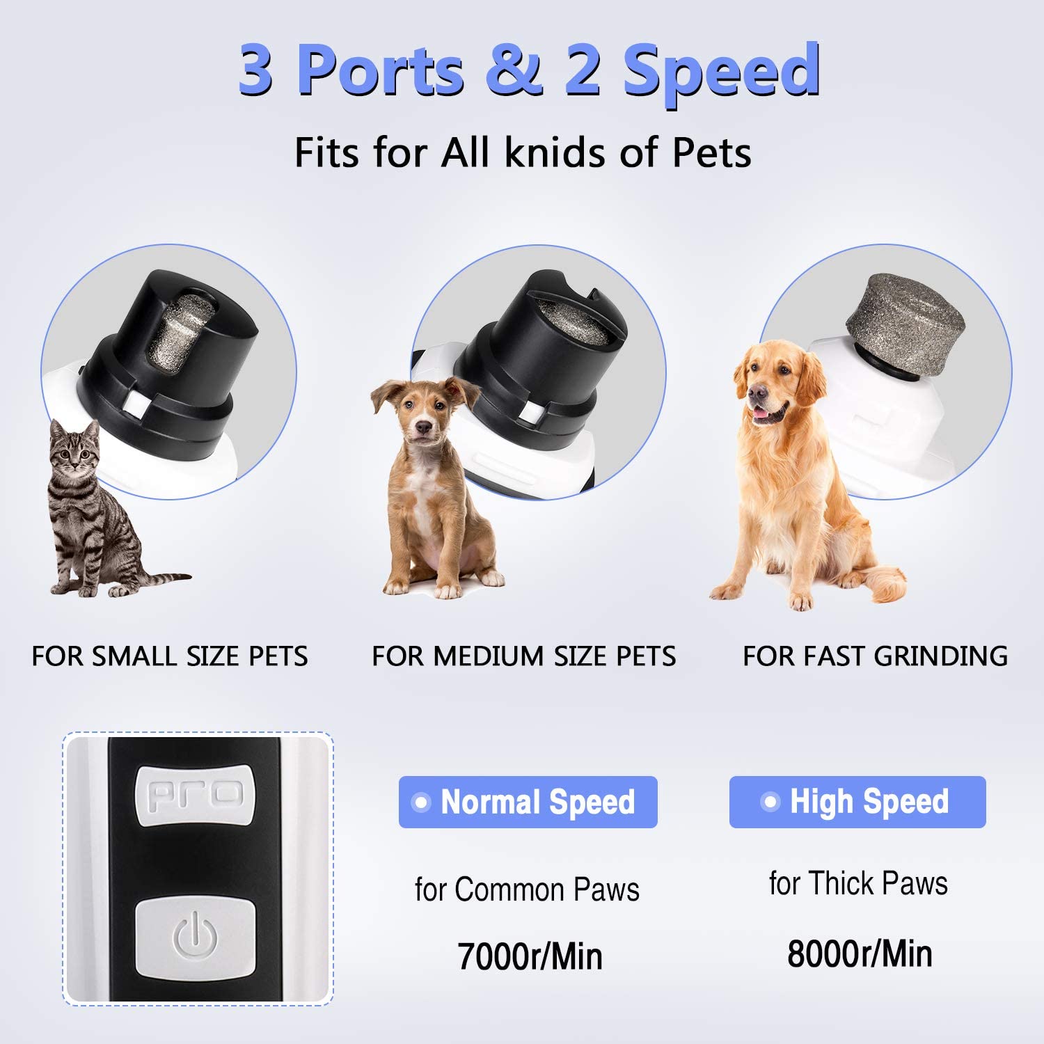 Cat Dog Nail Grinder - Professional 2-Speed Rechargeable Electric Pet Nail Trimmer Quiet Painless Paws Grooming & Smoothing