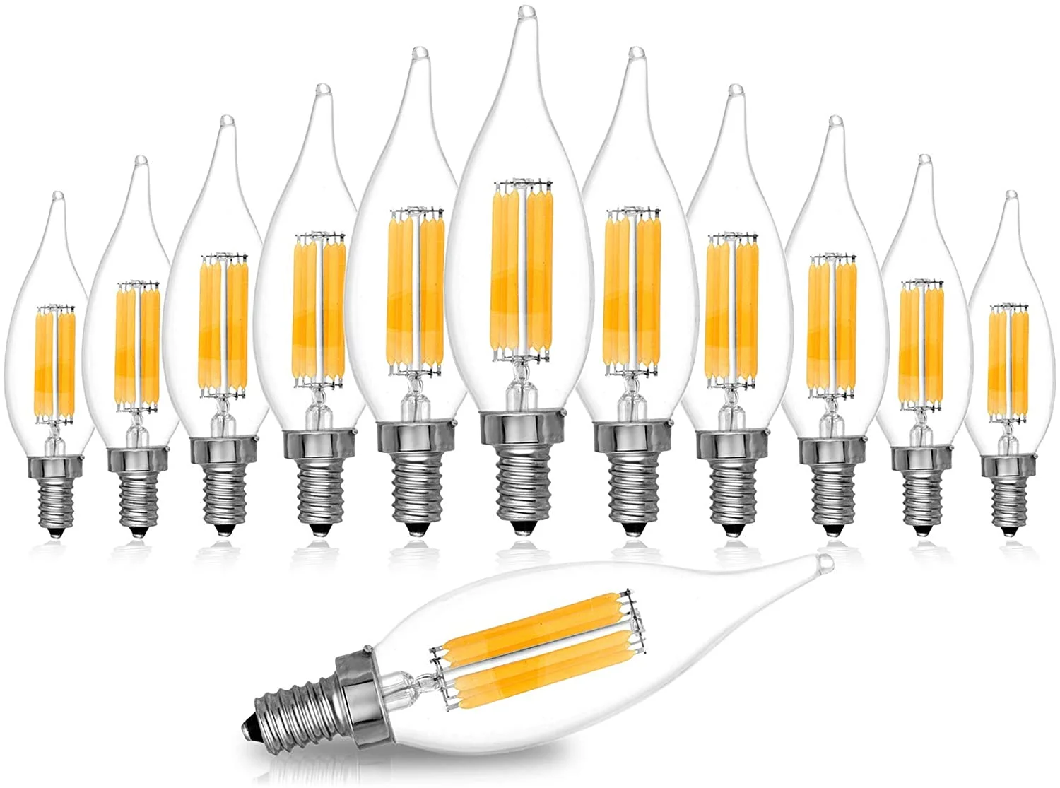 LED Candelabra Bulb Flame Tip 60W Equivalent Dimmable E12 Filament Candle Bulbs 6W, 550 Lumens, 4000K Cool White CA10 LED Chandelier Light Bulbs, UL Listed - 12 Pack