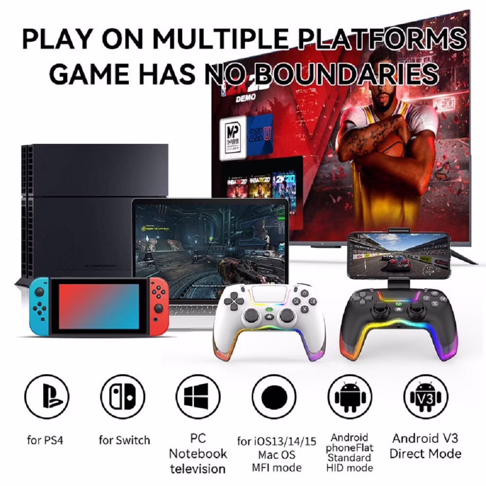 Wireless Joystick For PS4/Switch/IOS/Android/PC RGB Gaming Controller Bluetooth-compatible Handle Console Accessories No Delay Gamepad