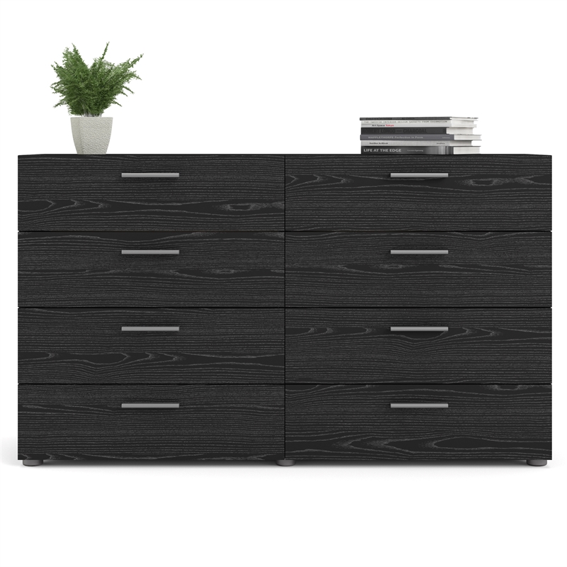 Home Square 2 Piece Set with 8 Drawer Dresser and Nightstand in Black Woodgrain