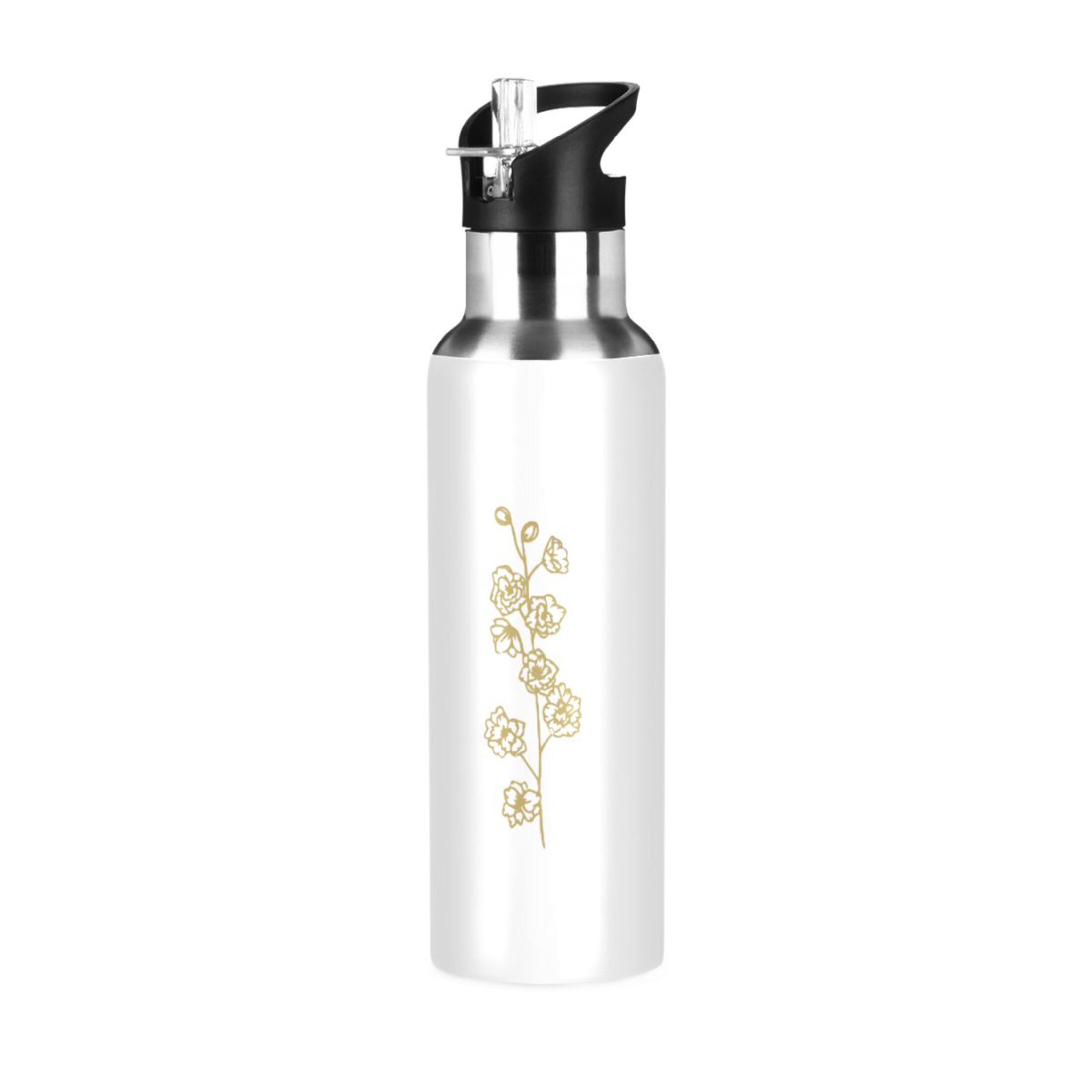 Water Bottle with Straw Lid Leak Flower Stainless Steel Insulated Thermos Vacuum Flask for Cold Hot Drinking for Sports Camping Gym Yoga