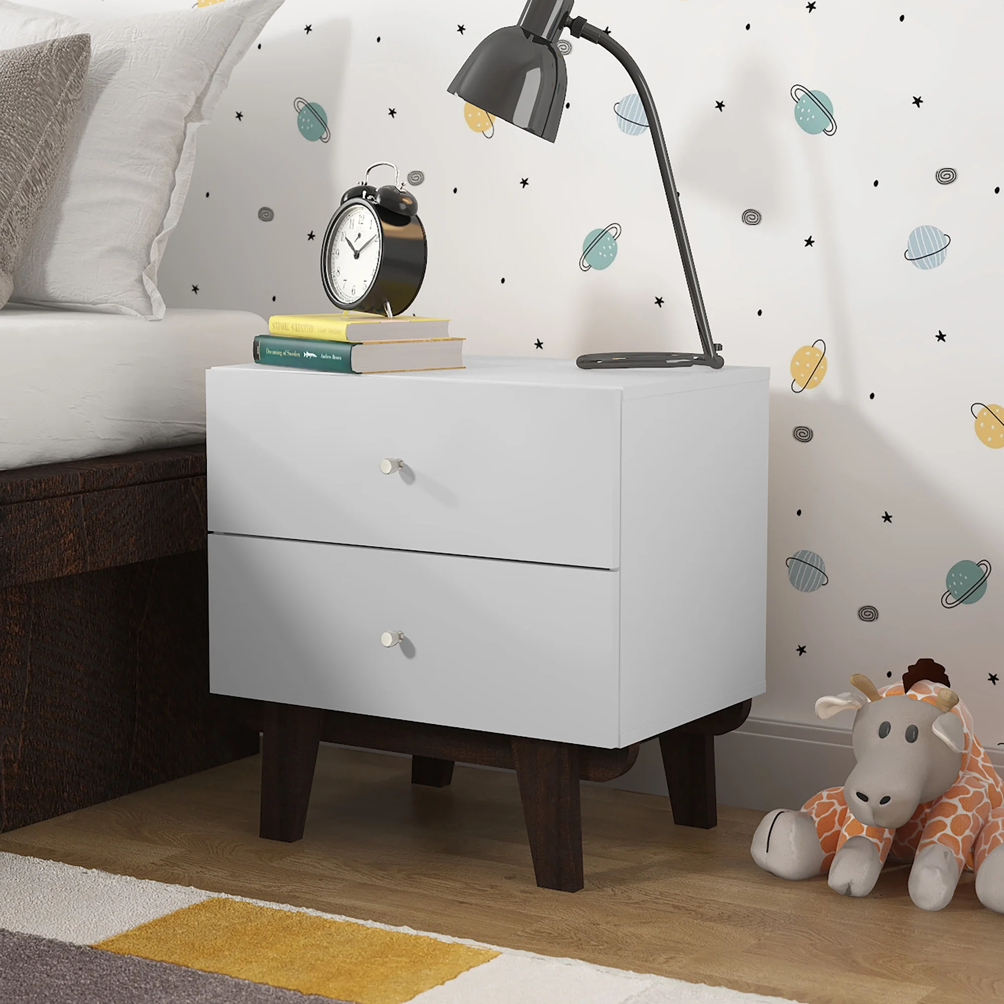 Kincaid Wood 2-Drawer Nightstand, Matte White, by Hillsdale Living Essentials