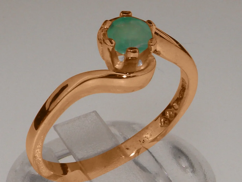 LBG British Made Traditional 9k Rose Gold Ring with Natural Emerald Womens Engagement Ring - 33 size options - Size 4.25