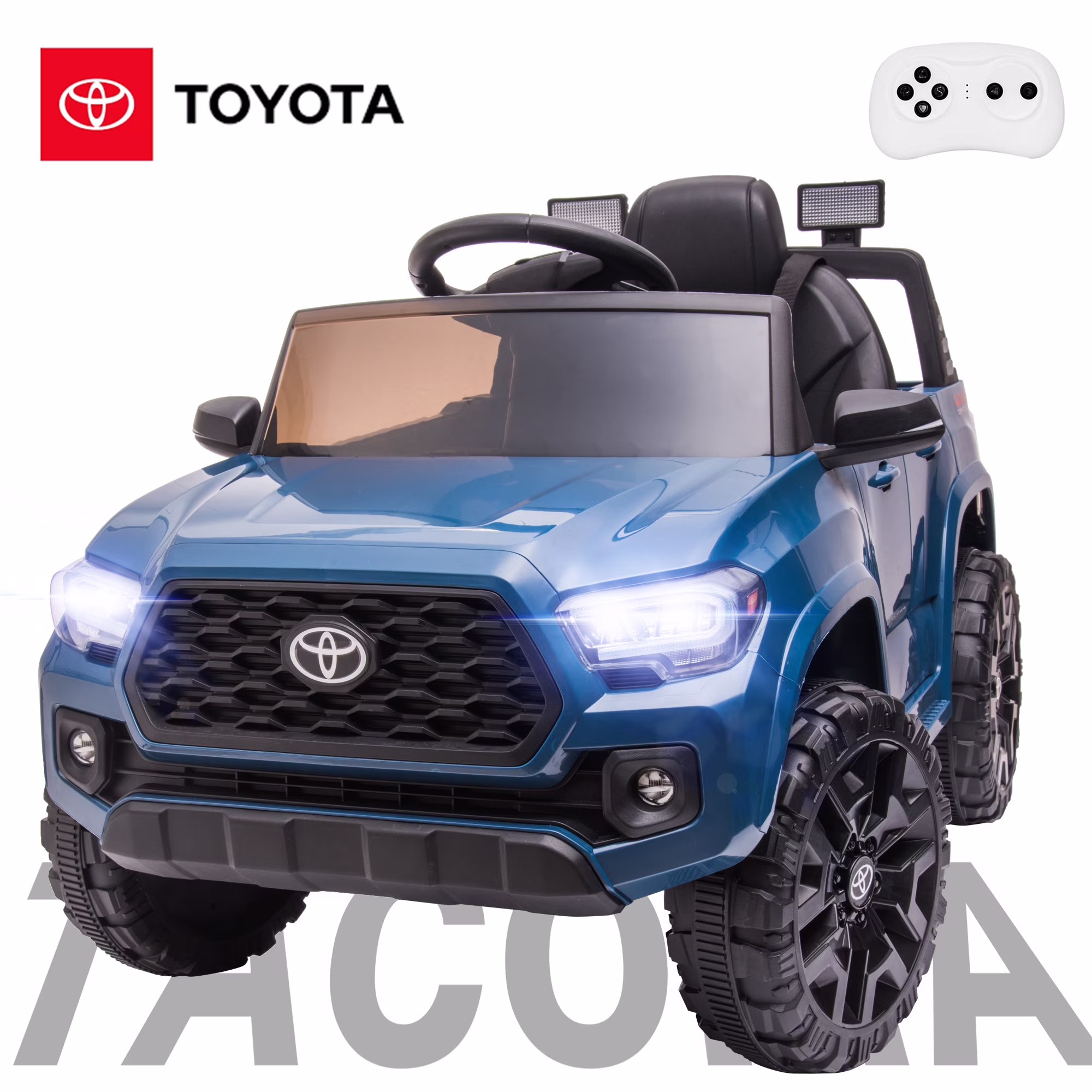 Ride On Kids Truck Car, Segmart Licensed Toyota Tacoma 12 Volt Electric 4 Tries Vehicle with Remote Control, 2 Speeds, 2 LED Headlights, Brakes and Gas Pedal, AUX, Blue, SS2630