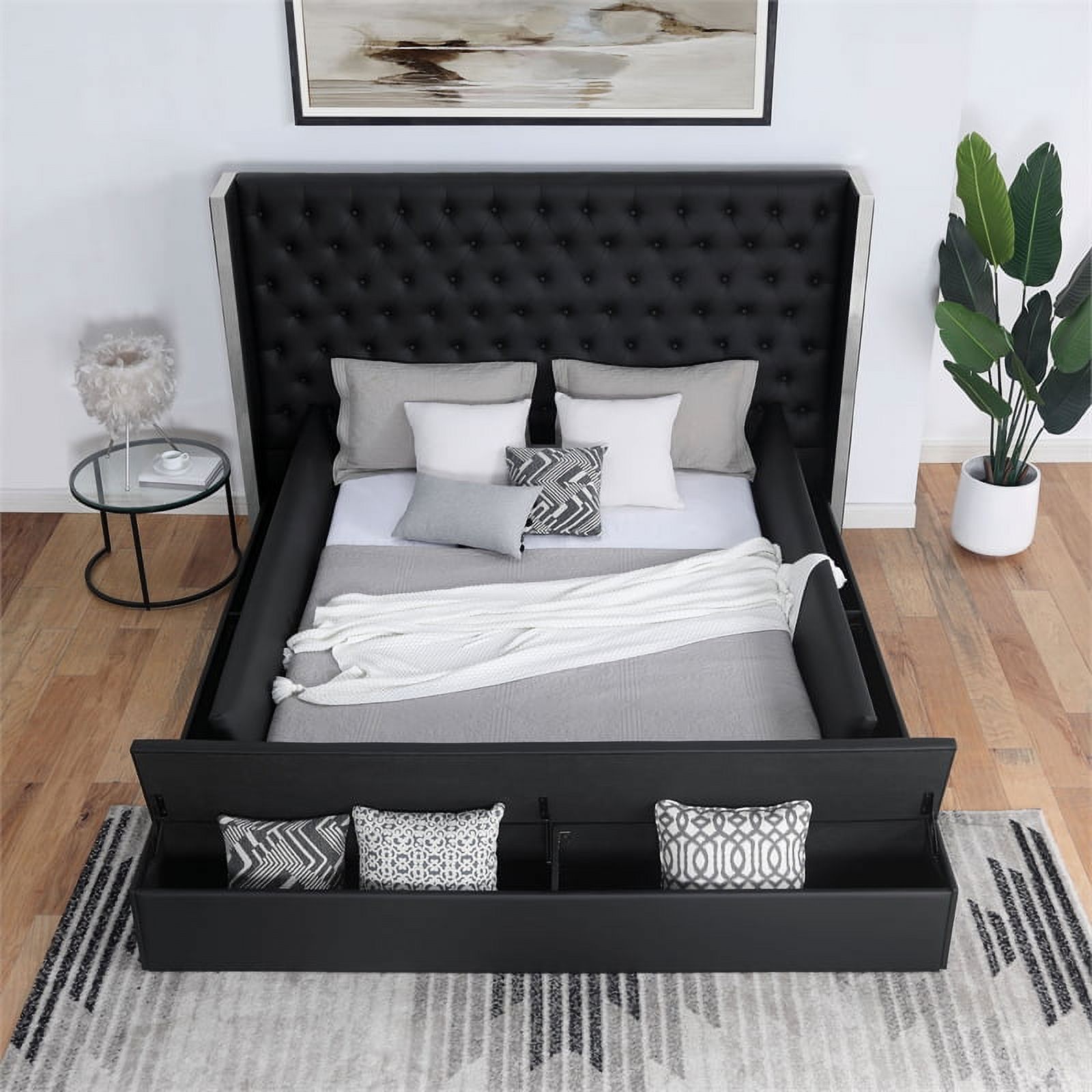 Furniture of America Kurke Wood Queen Upholstered Bed in Black