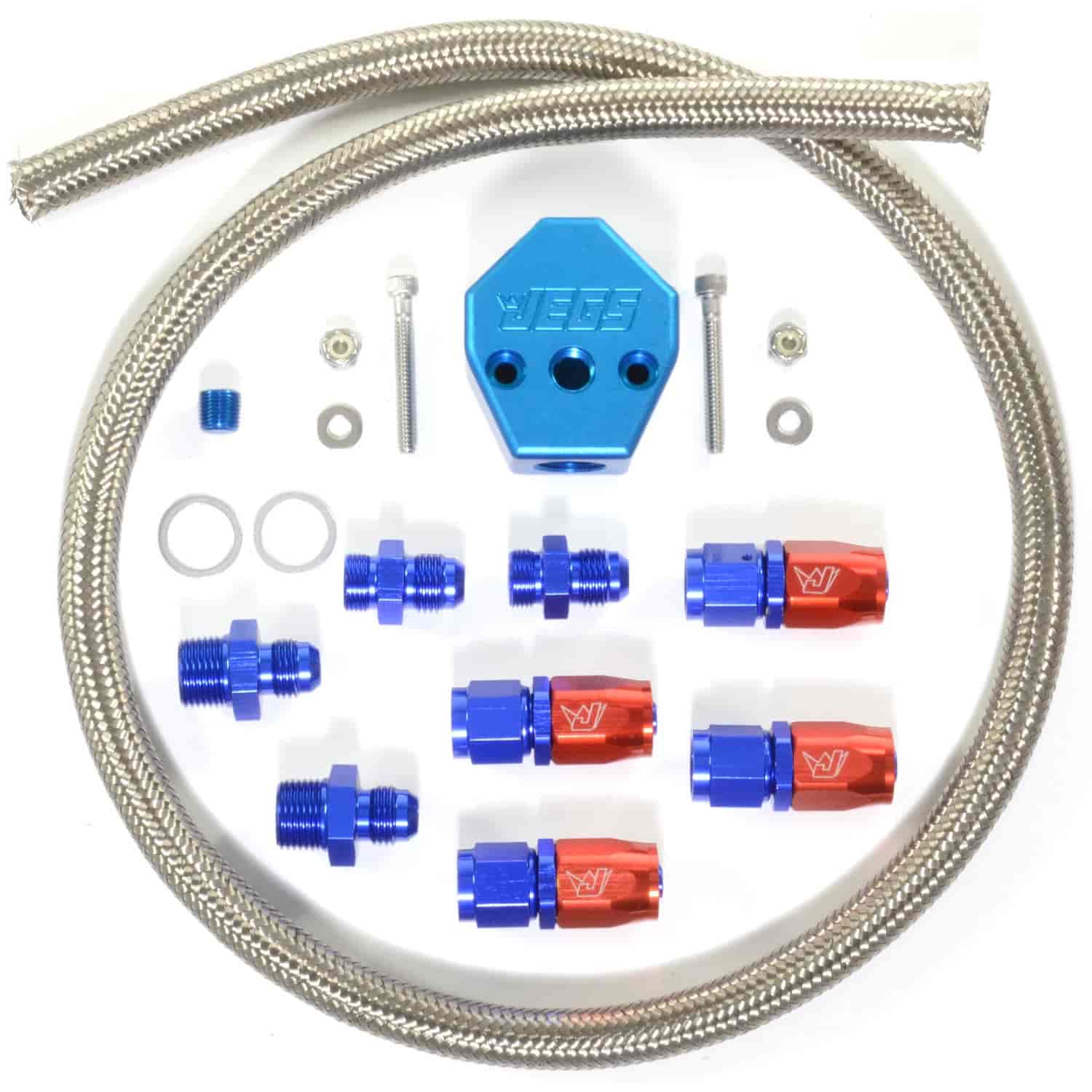 JEGS 100800 Tunnel Ram Fuel Line Kit Fits with Two Single-Feed Carburetors Inclu