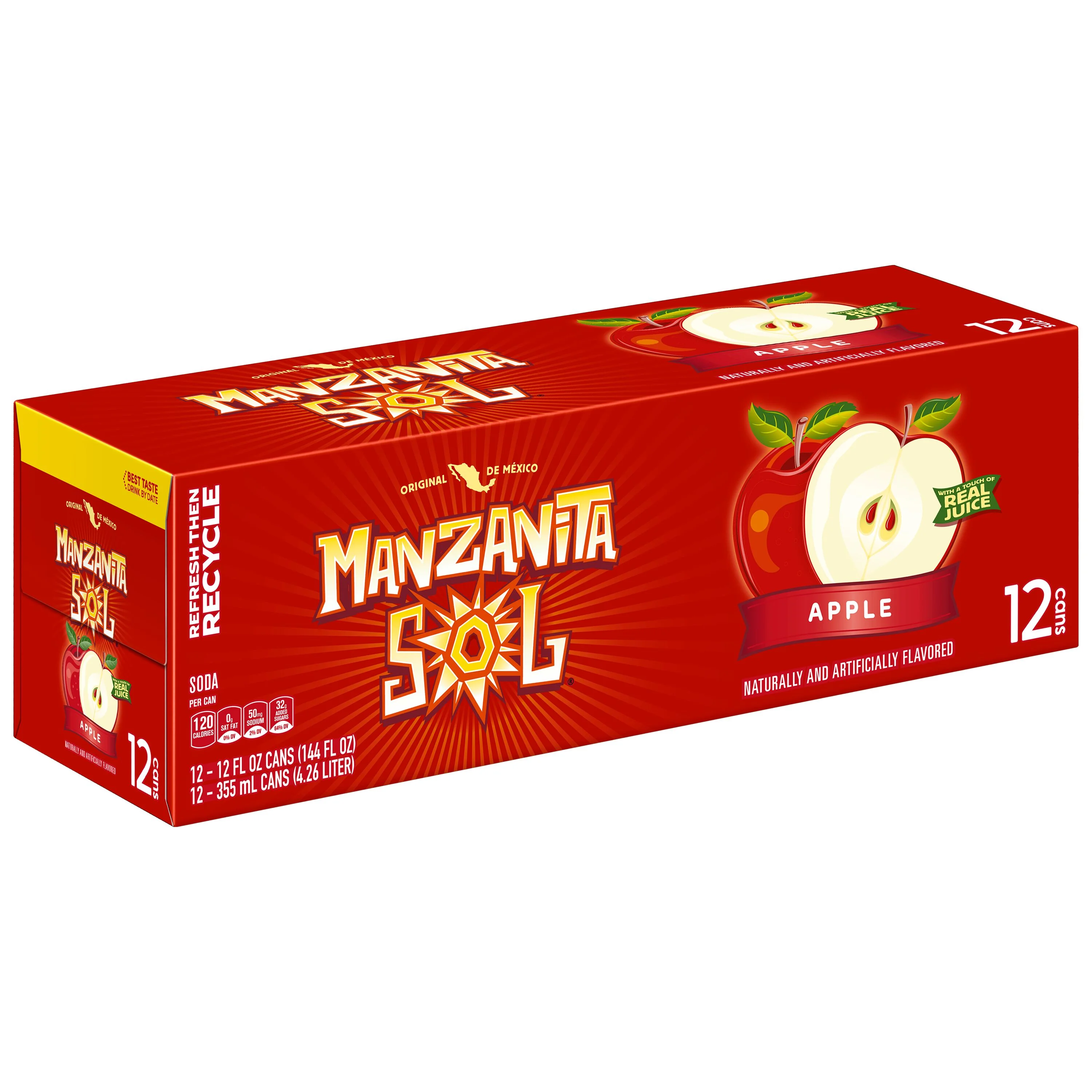 Manzanita Sol Apple Flavored Soda Pop, 12 fl oz, 12 Pack Cans