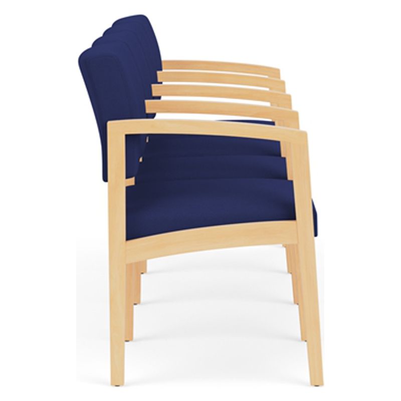 Lesro Lenox Wood 4-Seat Fabric Reception Tandem Seating in Cobalt Blue/Natural