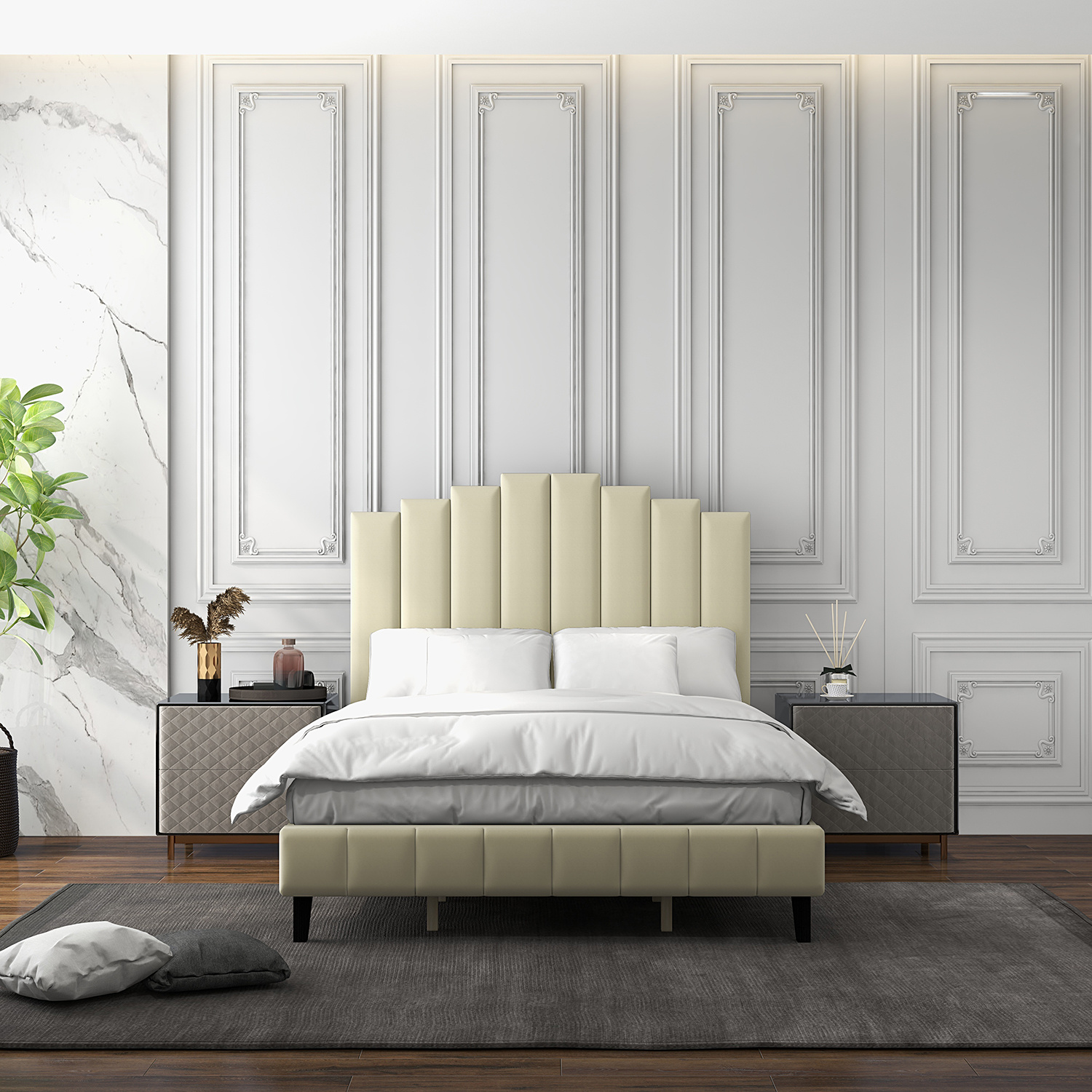 Pharsalia Tufted Upholstered Platform Bed with Headboard and Footboard