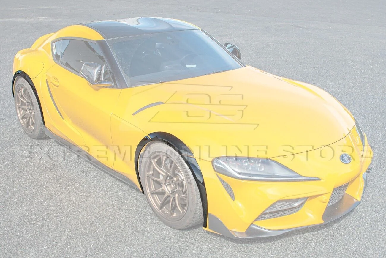 Replacement for 2020-Present Toyota GR Supra Models | Artisan Spirit Style Fiberglass - Matte Black Front & Rear Side Wheel Trim Molding Fender Flare Extension