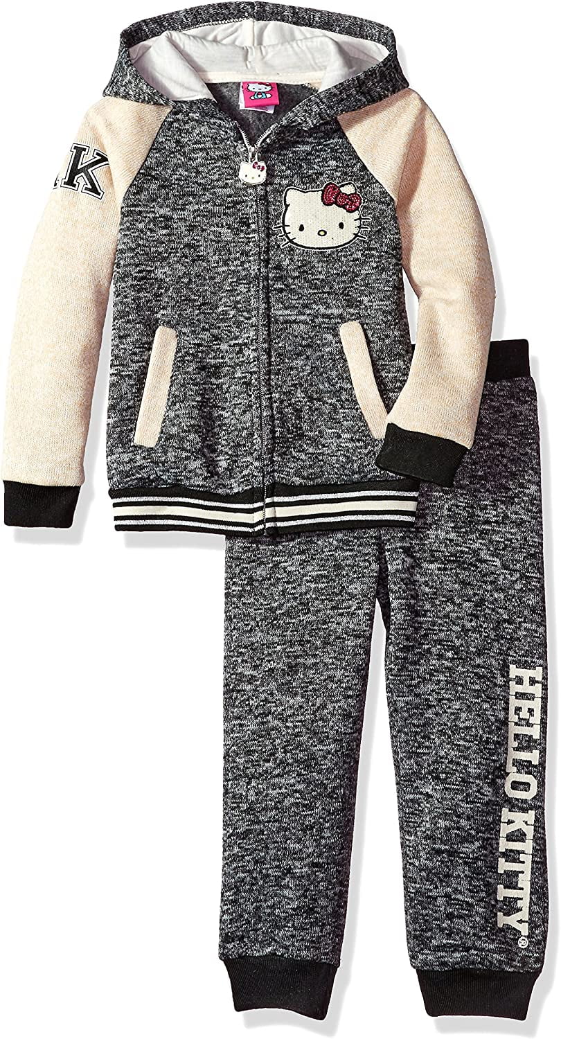 Hello Kitty Little Girls' 2 Piece Hooded Fleece Active Clothing Set, White Hoodie Outfit, Clothes for Little Girls