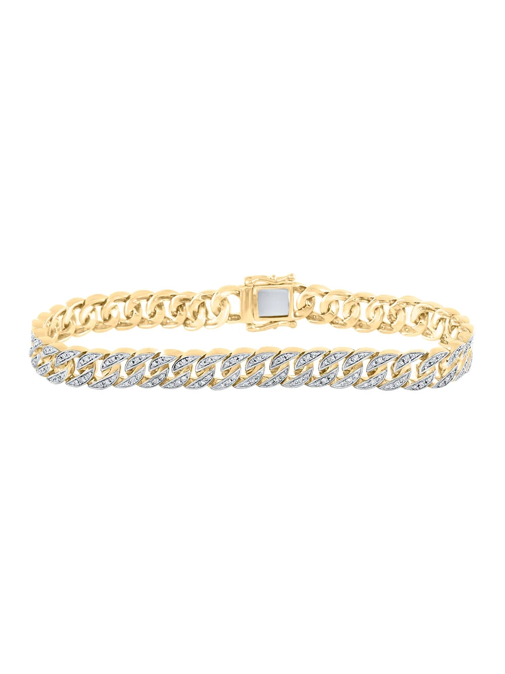 10kt Yellow Gold Mens Round Diamond Cuban Link Bracelet 1-3/4 Cttw
