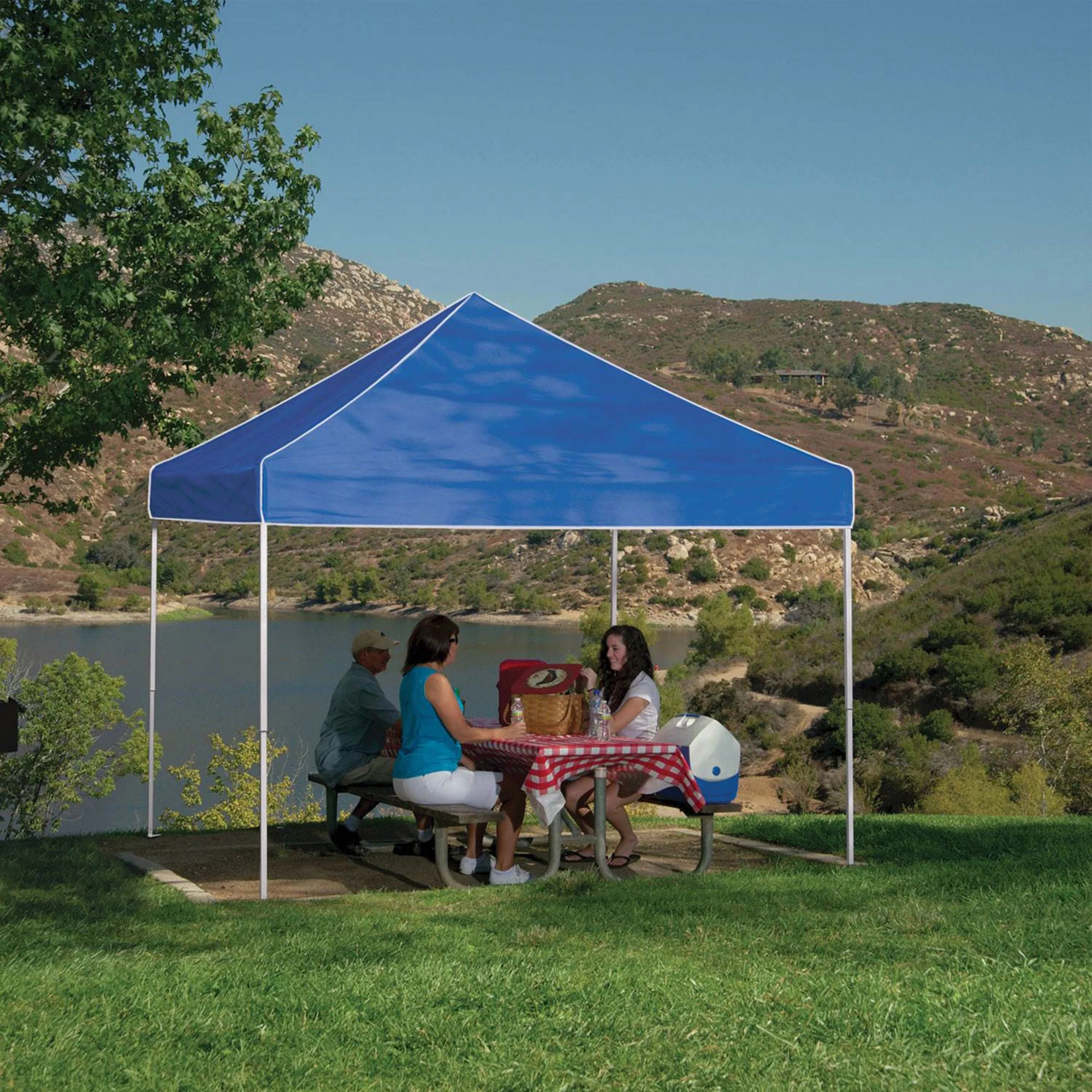 Z-Shade 10x10 Foot Everest Pop Up Shade Canopy w/ Taffeta Attachment, Blue
