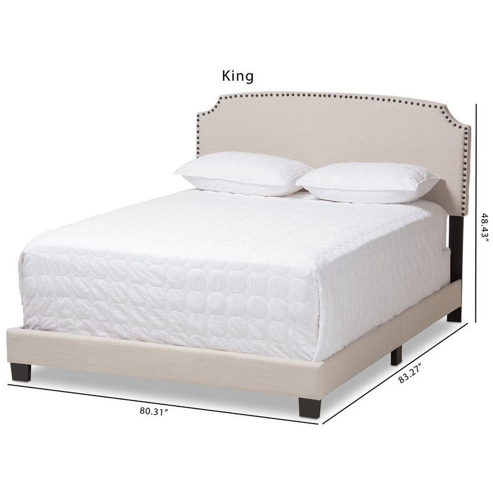 Bowery Hill Nailhead Upholstered King Bed in Light Beige