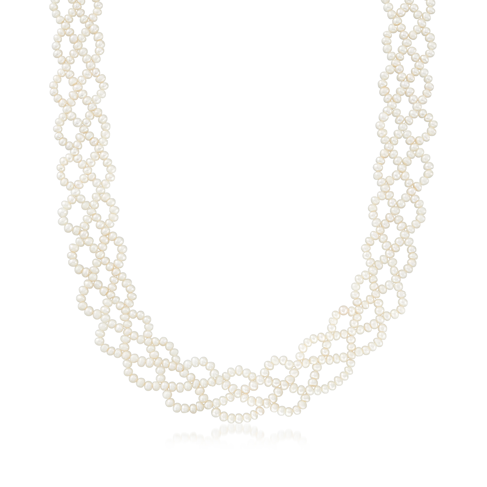 Ross-Simons 3-3.5mm Cultured Pearl Lace-Style Necklace With 18kt Gold Over Sterling, Women's, Adult
