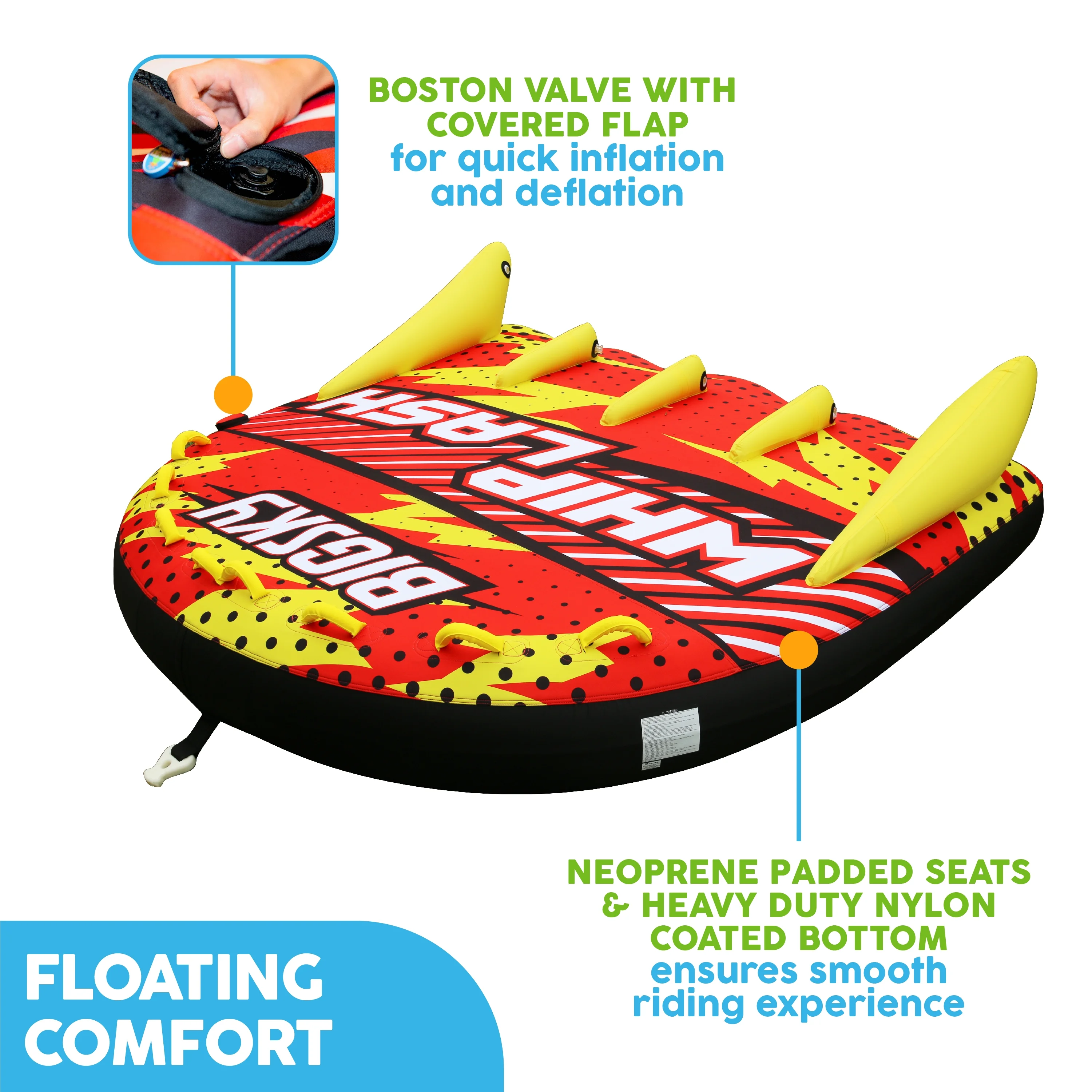 Big Sky Whiplash Inflatable Waterskiing Towable Tube with 4 Seats