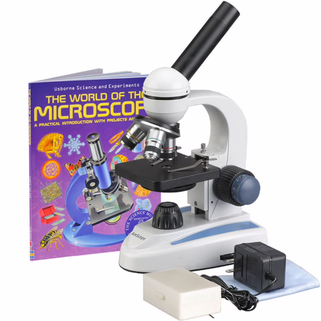 AmScope 40X-1000X Home School Student Microscope w Glass Lens C&F Metal Body Slides Book New
