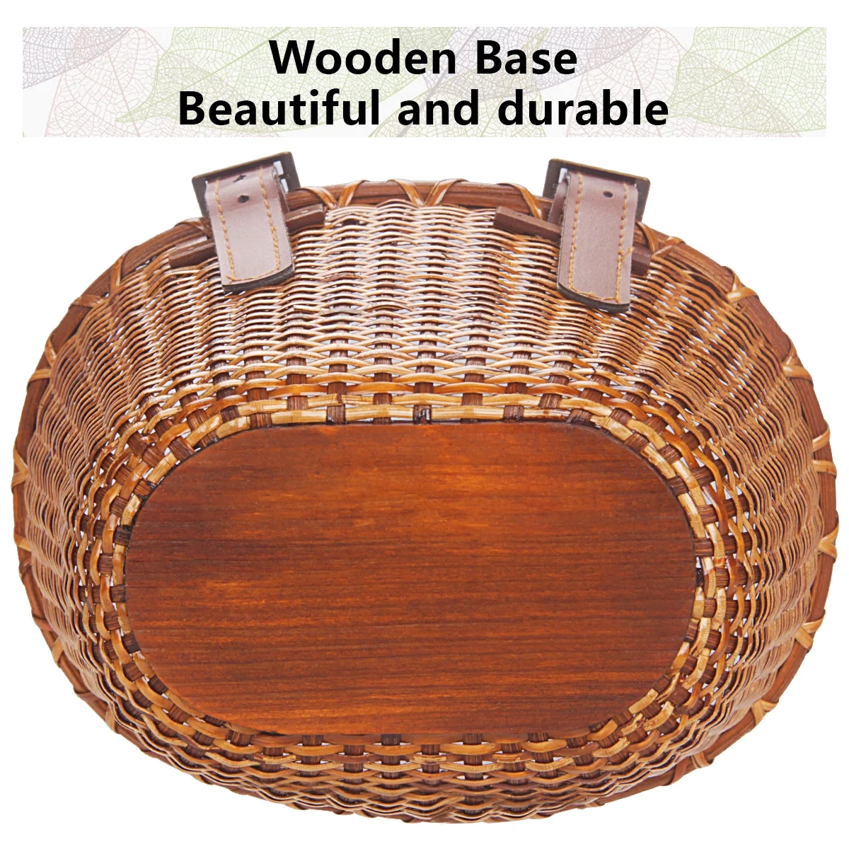 Livoccur Handmade Woven Rattan Bicycle Basket with Adjustable Leather Straps, Retro Style Front Bike Basket, Large