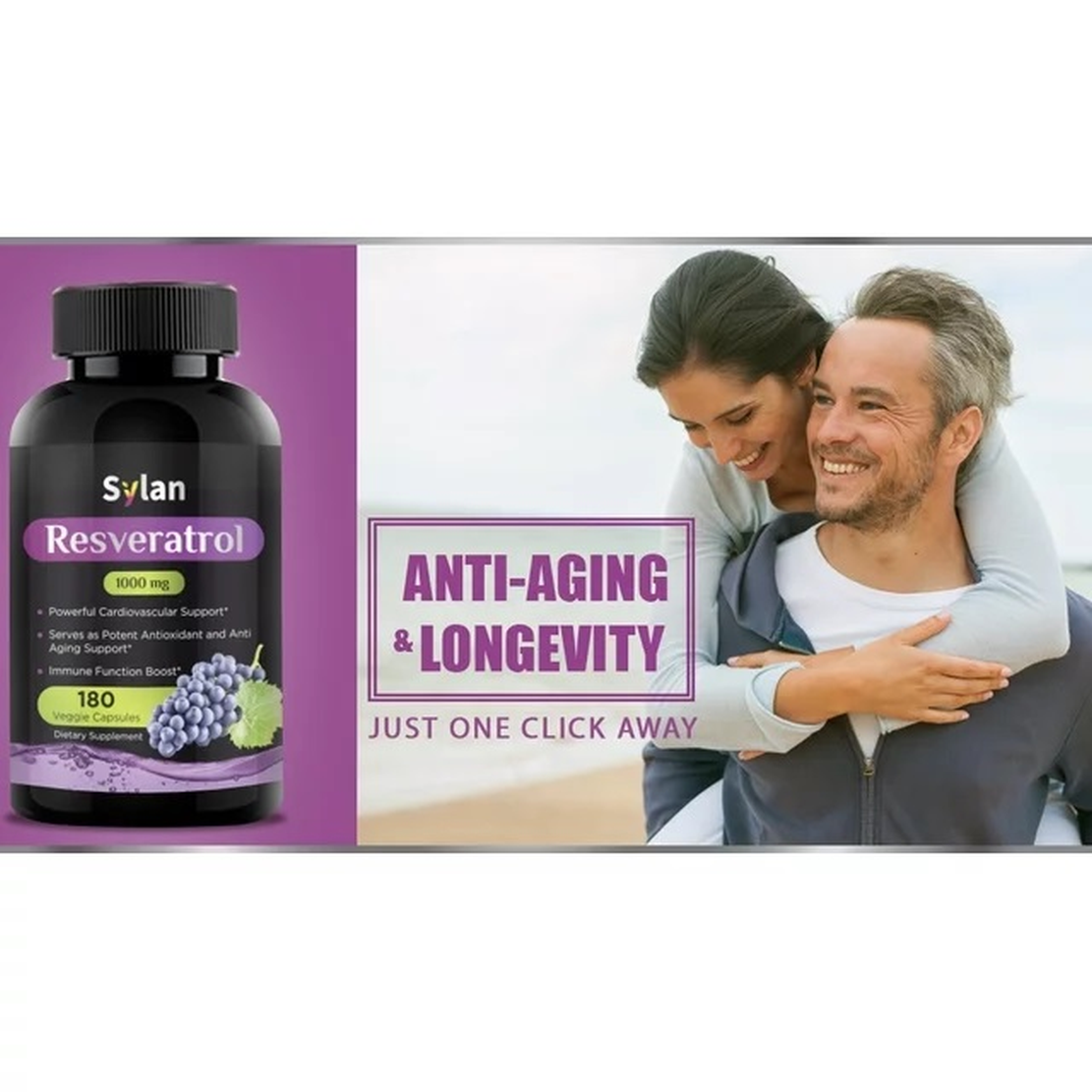 Sylan Trans Resveratrol Supplement Antioxidant 1000mg Anti-Aging Supplements 180 Capsules