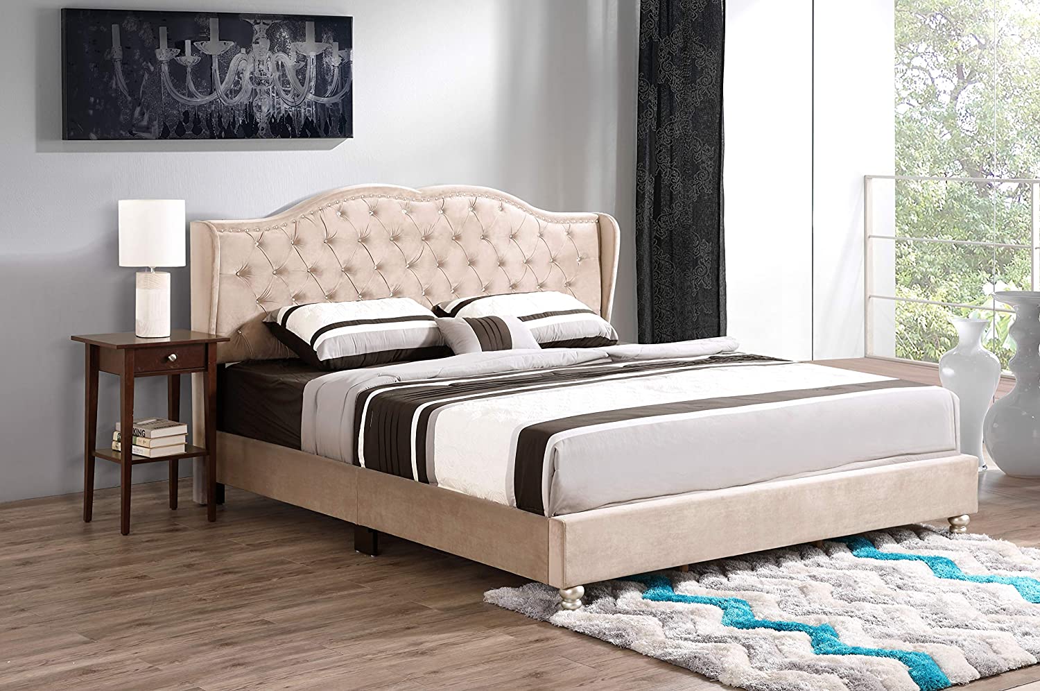 LYKE Home King Upholstered Bed , Beige