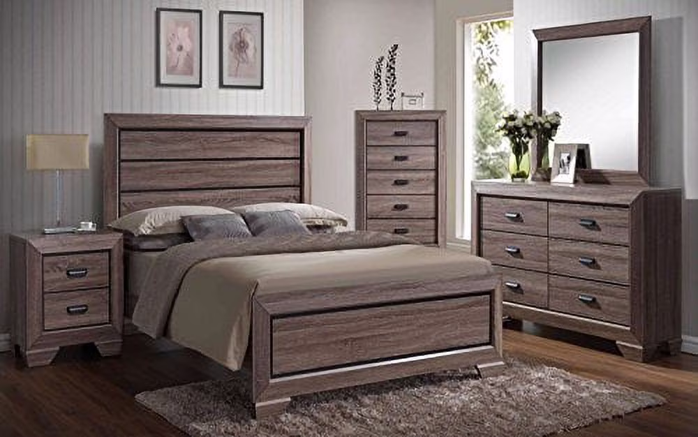 Kings Brand Furniture - 6-Piece Black / Brown Modern King Size Bedroom Furniture Set, Bed, Dresser, Mirror, Chest & 2 Night Stands
