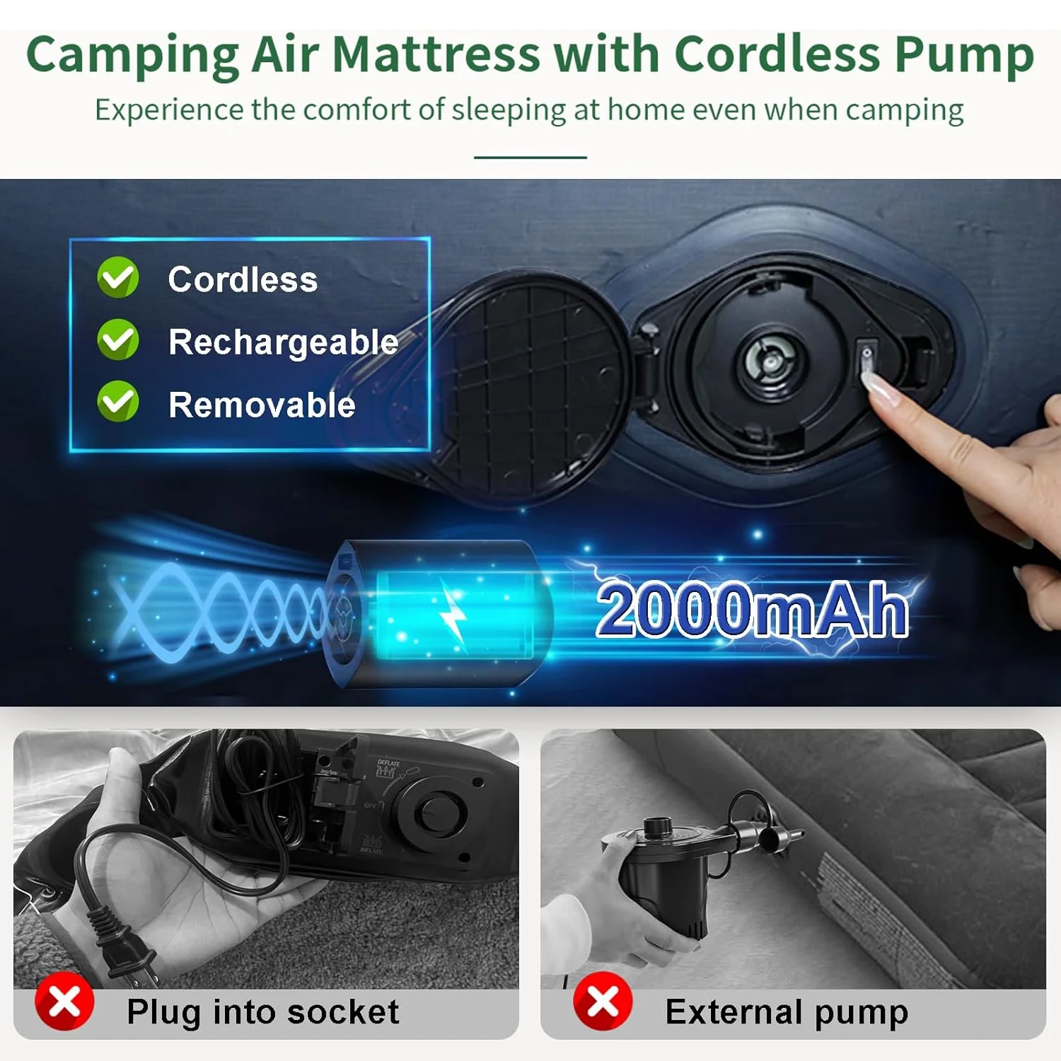 IC ICLOVER Air Mattress with Cordless Built-in Pump, 16