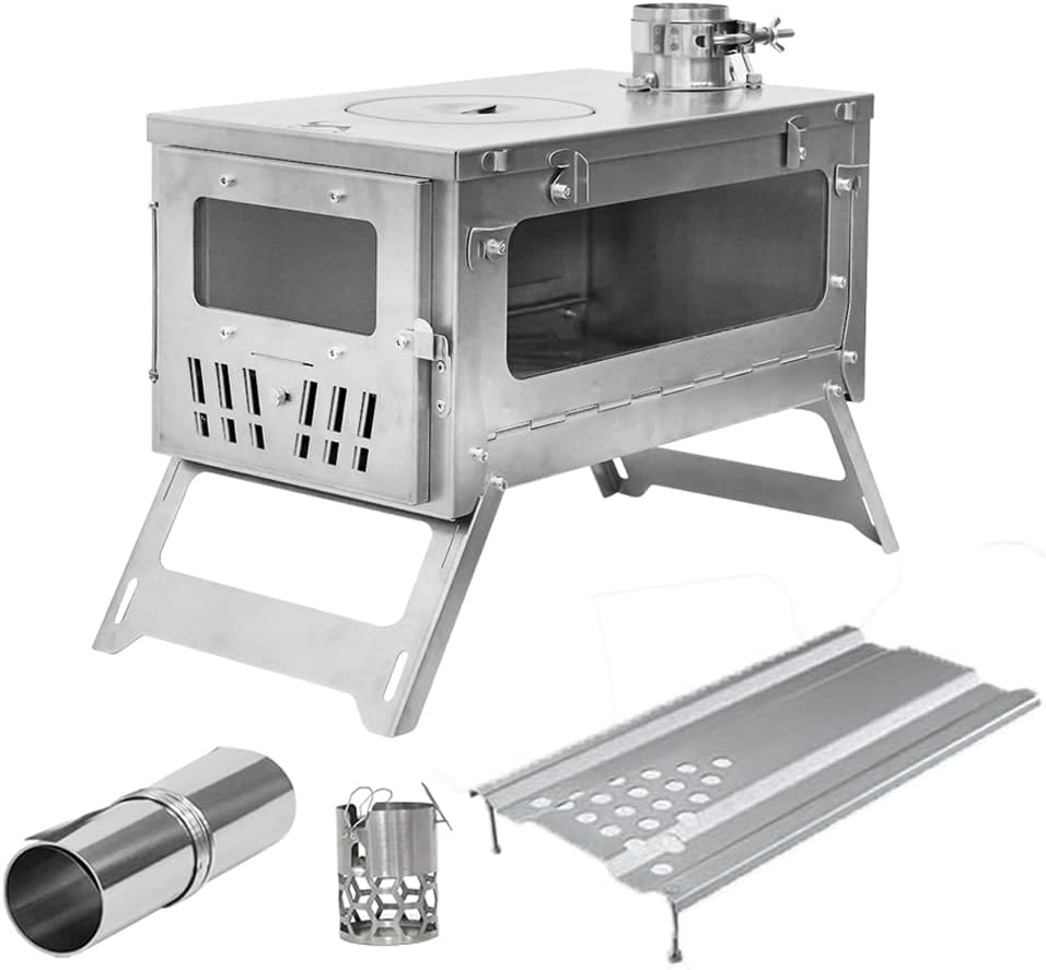 LIHONG Tent Stove 15inch Wood Burning Stove Folding Portable for Camping Hunting 9.84ft Pipes Included