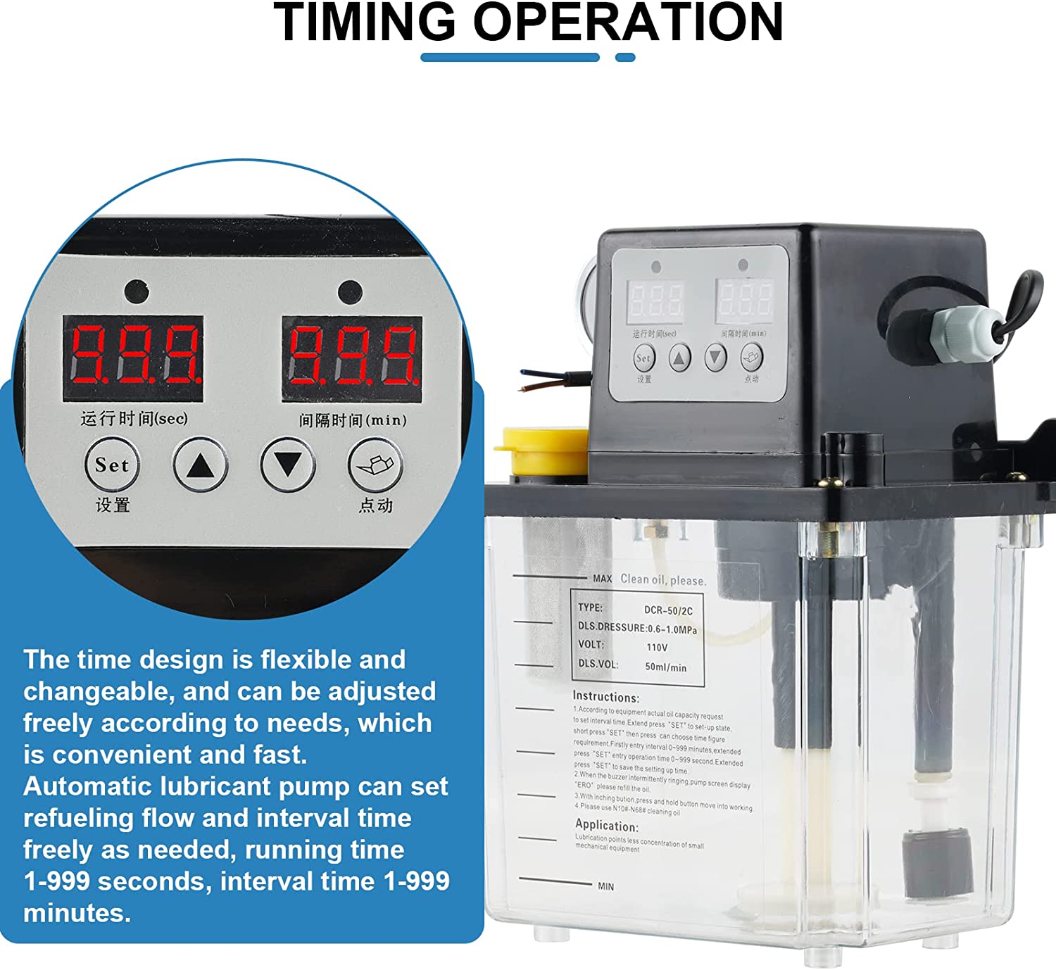 TOPCHANCES Automatic Lubricating Oil Pump, 1L Digital Numerical Control Electromagnetic Lubrication Pump Oiler CNC Oil Pump Lathe Oiler
