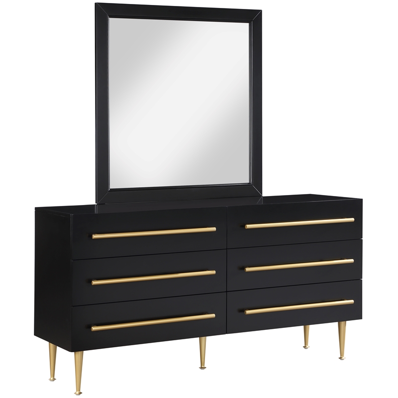 Meridian Furniture Marisol Black Dresser with Gold Metal Legs and Handle