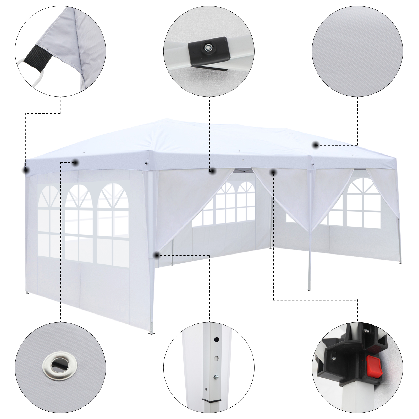 UBesGoo Canopy 10'x20' Ez POP up Wedding Party Tent Folding Gazebo Beach Canopy W/6 carry Bag (White)