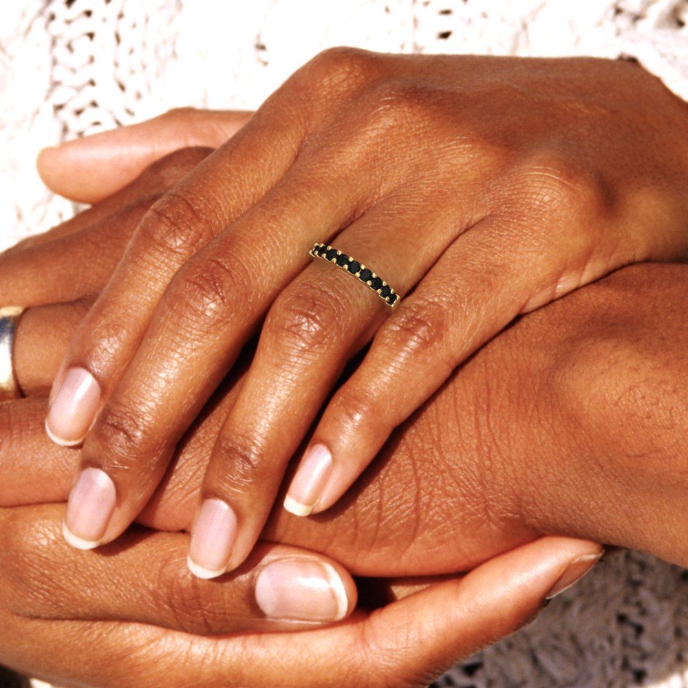 1.81 ct Brilliant Round Cut Natural Onyx 18K Yellow Gold Stackable Band SZ 4