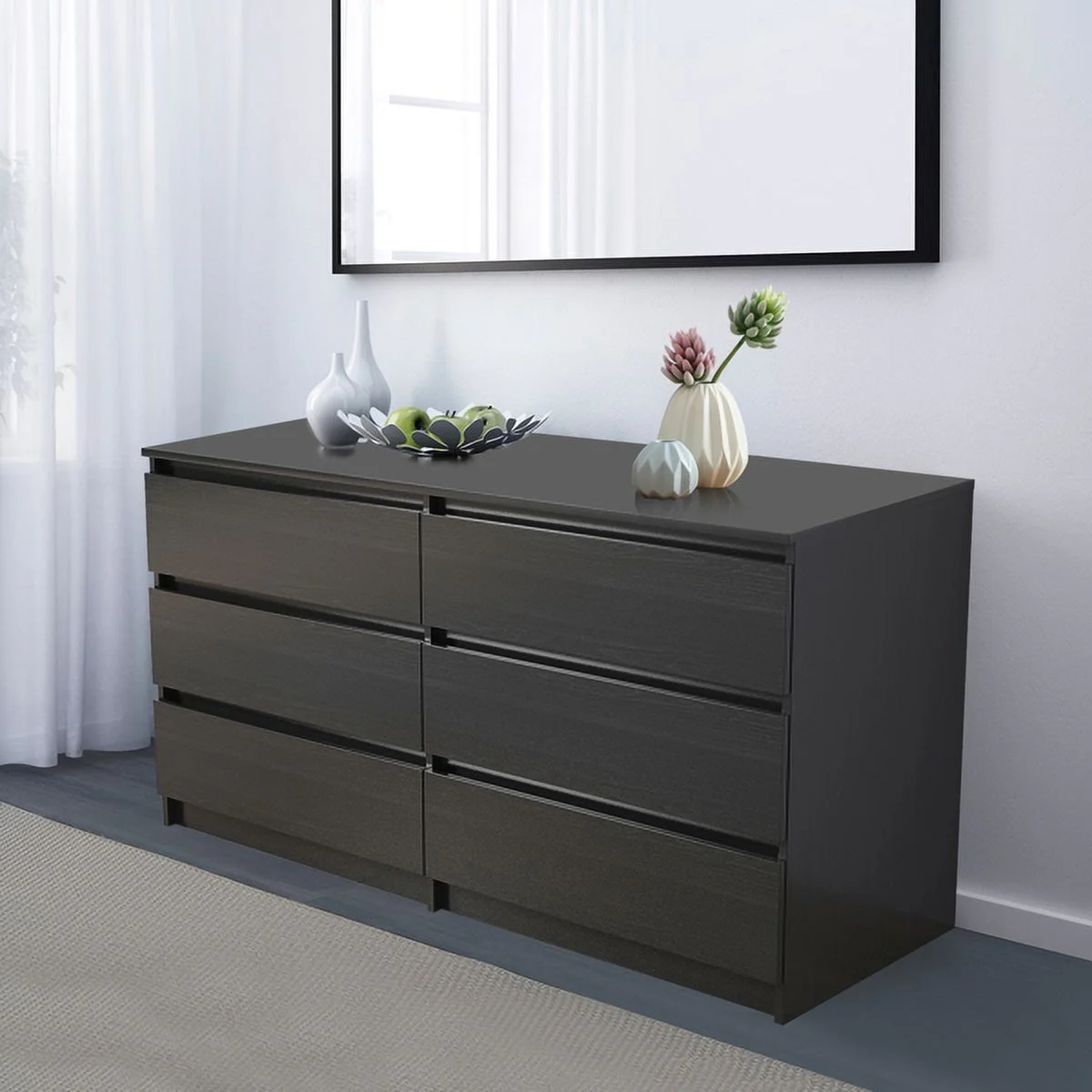 6 Drawer Double Dresser, Black