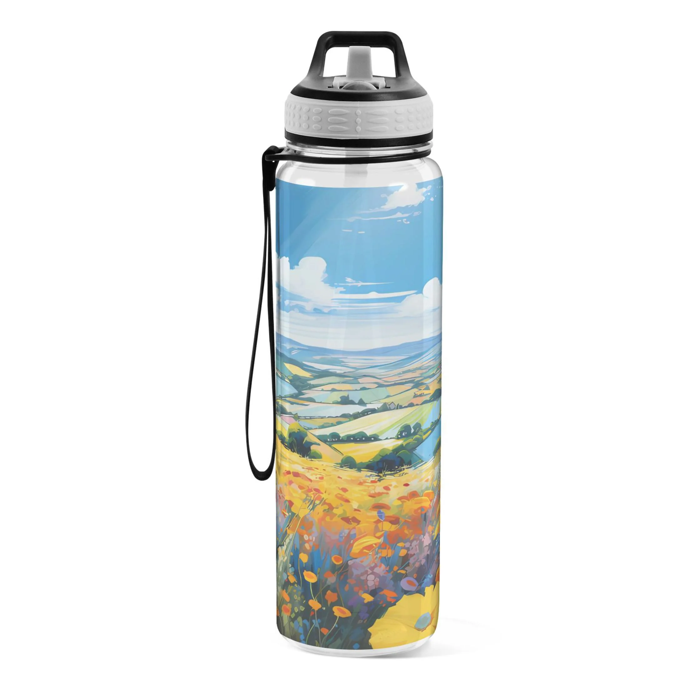 Sunflowers Paint 32oz Water Bottles with Straw Tritan Leakproof Sports Bottle BPA Free Clear for Fitness Gym Swimming Cycling