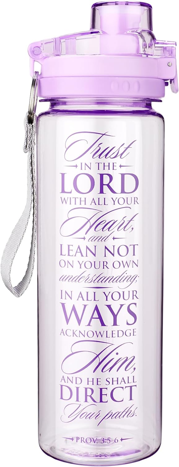 Wide Mouth BPA- Reusable Plastic Sports Water Bottle For Men & Women, Inspirational Scripture W/Locking -Top Lid & Carry Strap, 28 Oz.