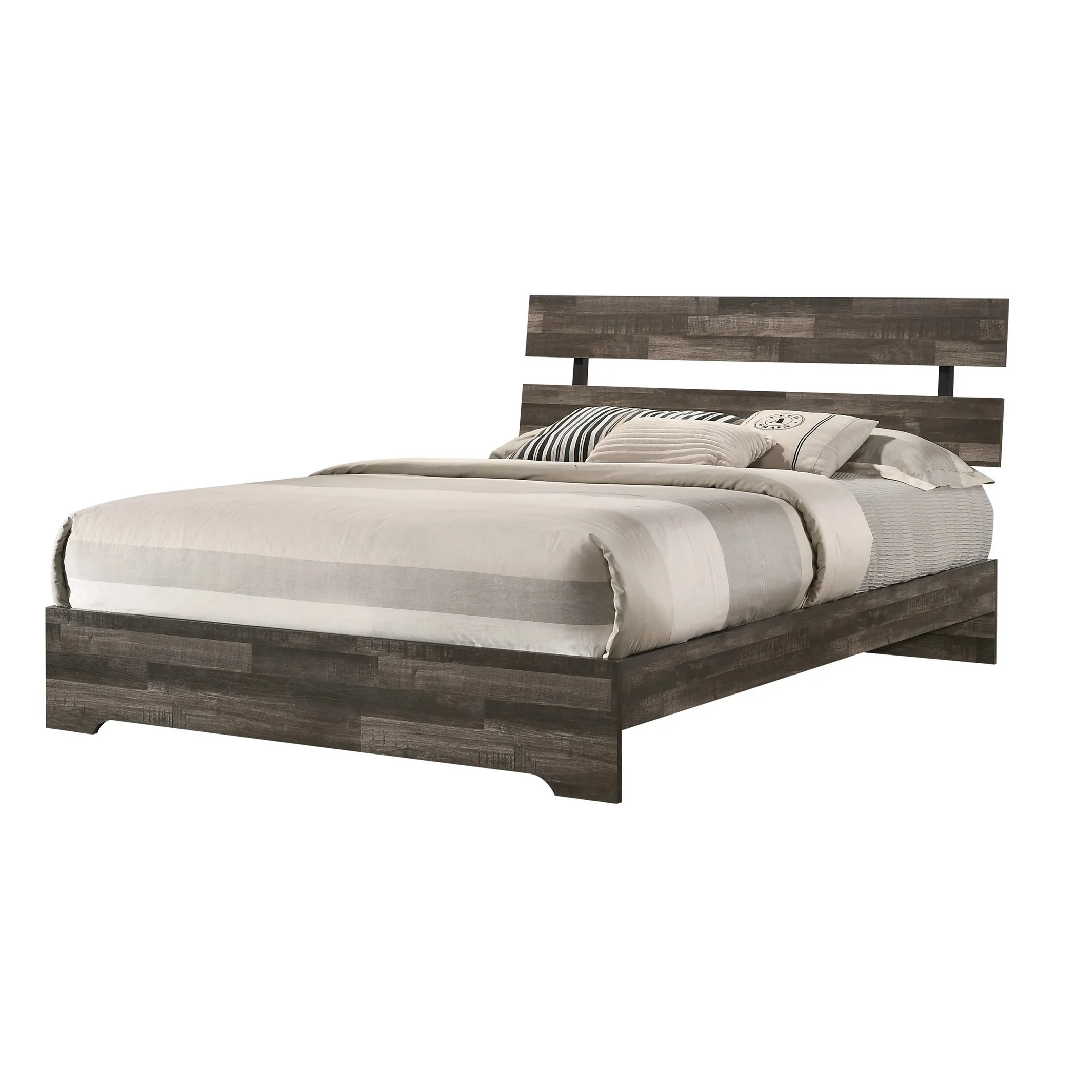 Rustic Brown Finish 5pc Twin Size Platform Bedroom Set Bed Dresser Mirror Nightstand