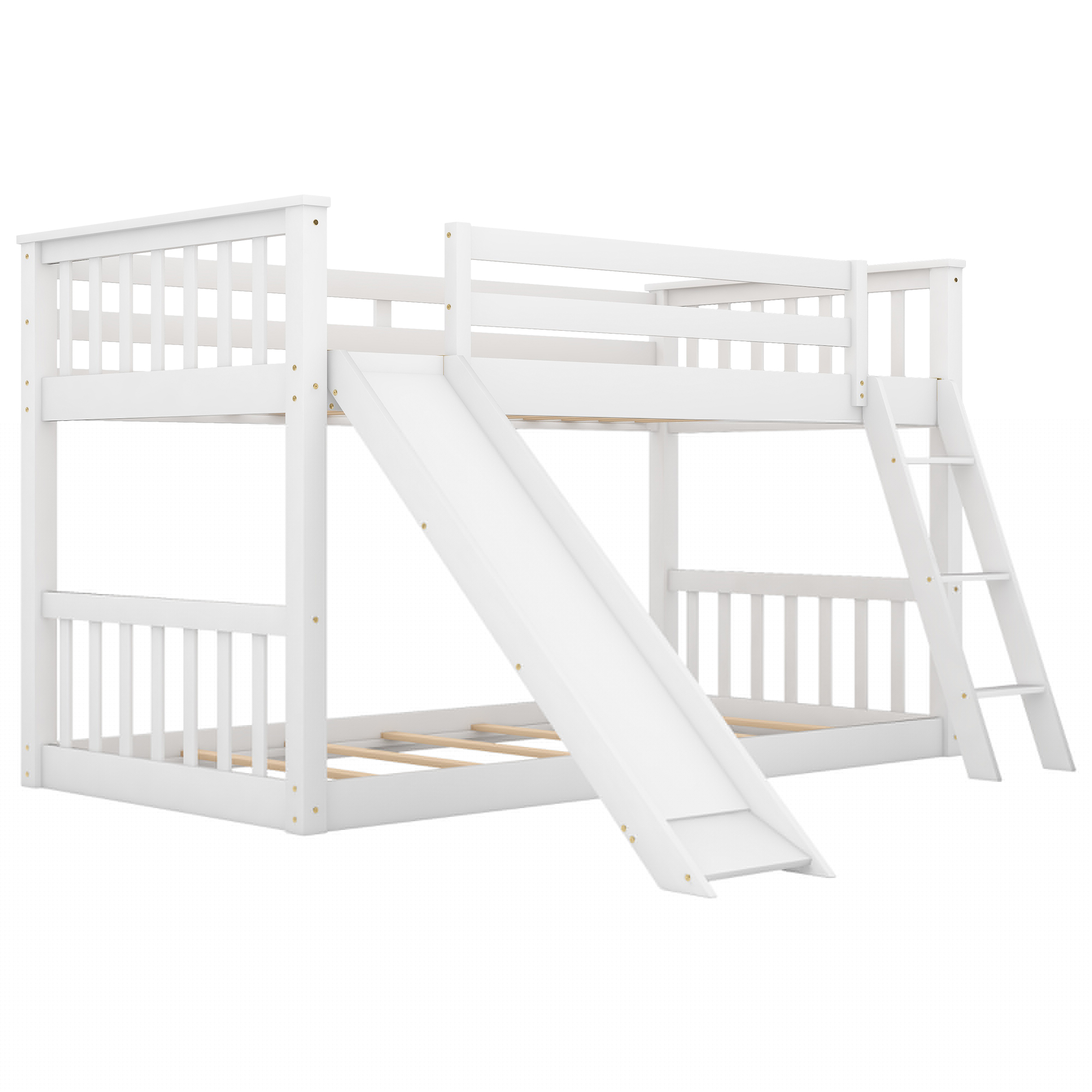 Nestfair White Twin over Twin Bunk Bed with Convertible Slide and Ladder