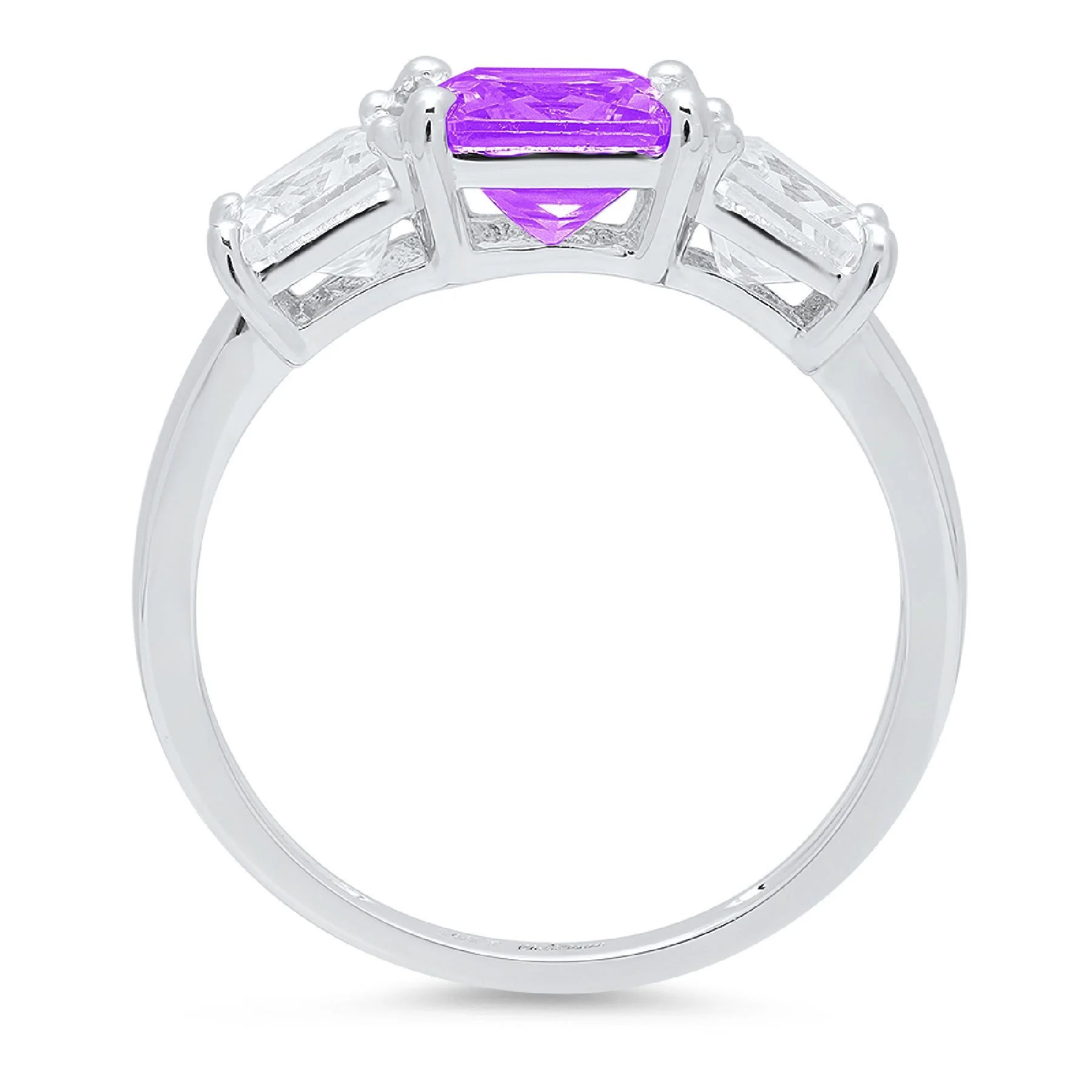 4.0 ct Brilliant Square Emerald Cut Clear Simulated Diamond 18K White Gold Three-Stone Ring SZ 6.75