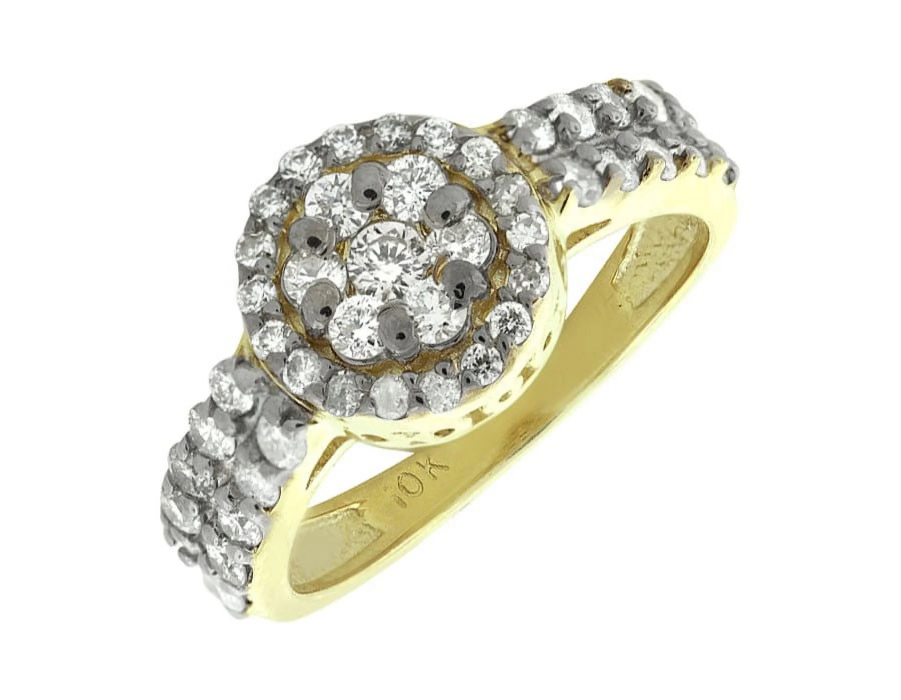 10K Yellow Gold Round Flower Cluster Real Diamond Bridal Ring 1.2Ct