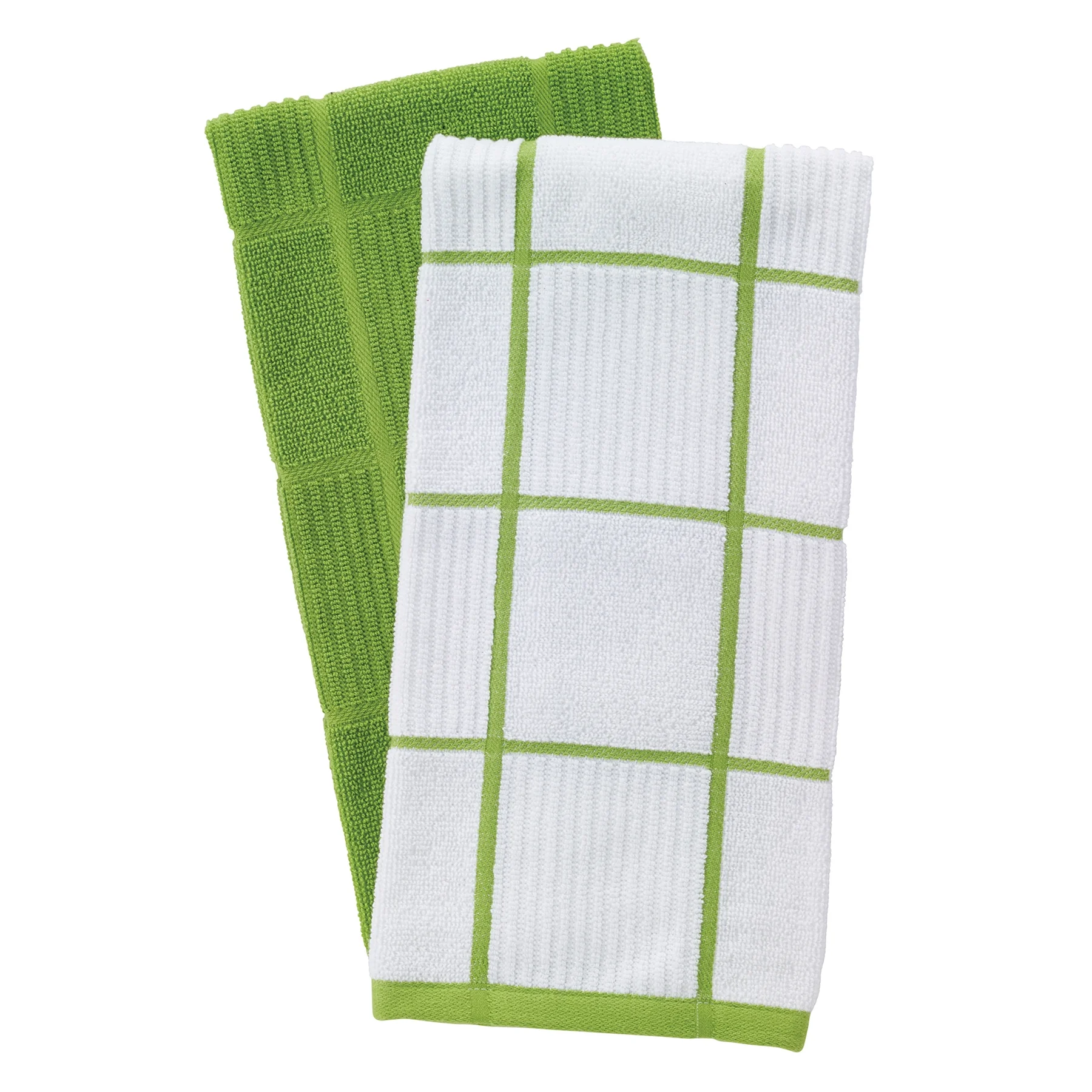 T-FAL Solid and Check Parquet Kitchen Towel, 2 Pack, Green