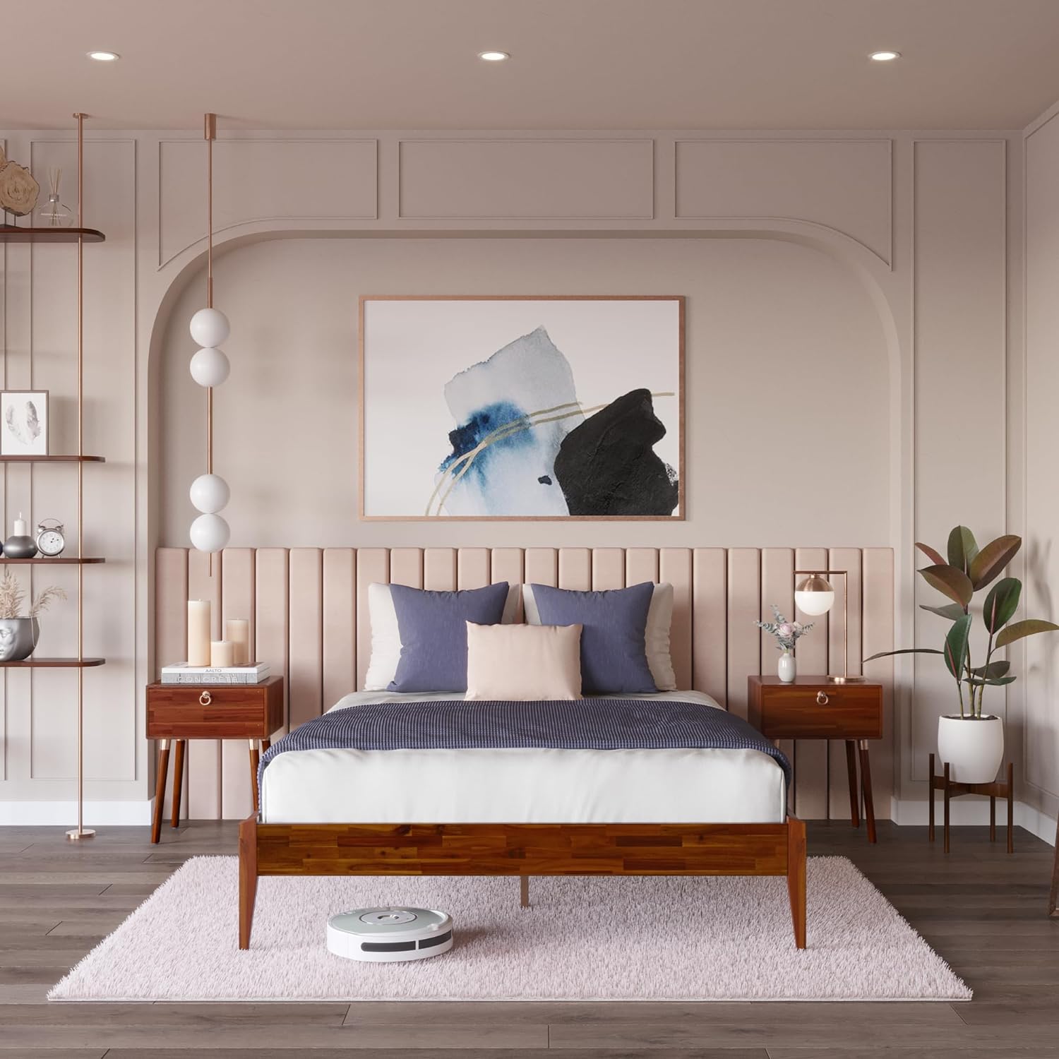 QCAI Dinkee 15-Inch Solid Wood Queen Platform Bed Frame - Japanese Joinery, Minimalist Style - Wood Slats, Easy Assembly, No Box Spring Needed - Chocolate